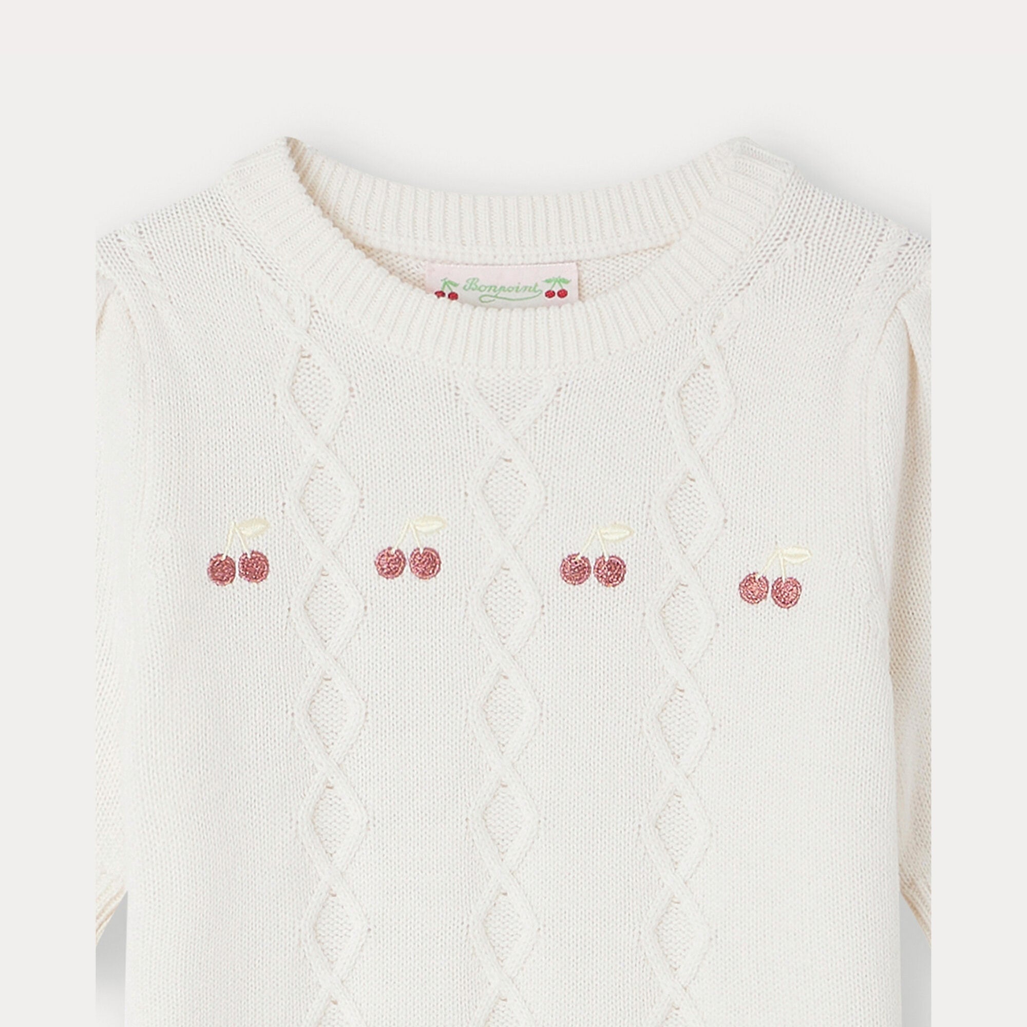 Girls White Embroidered Logo Wool Sweater