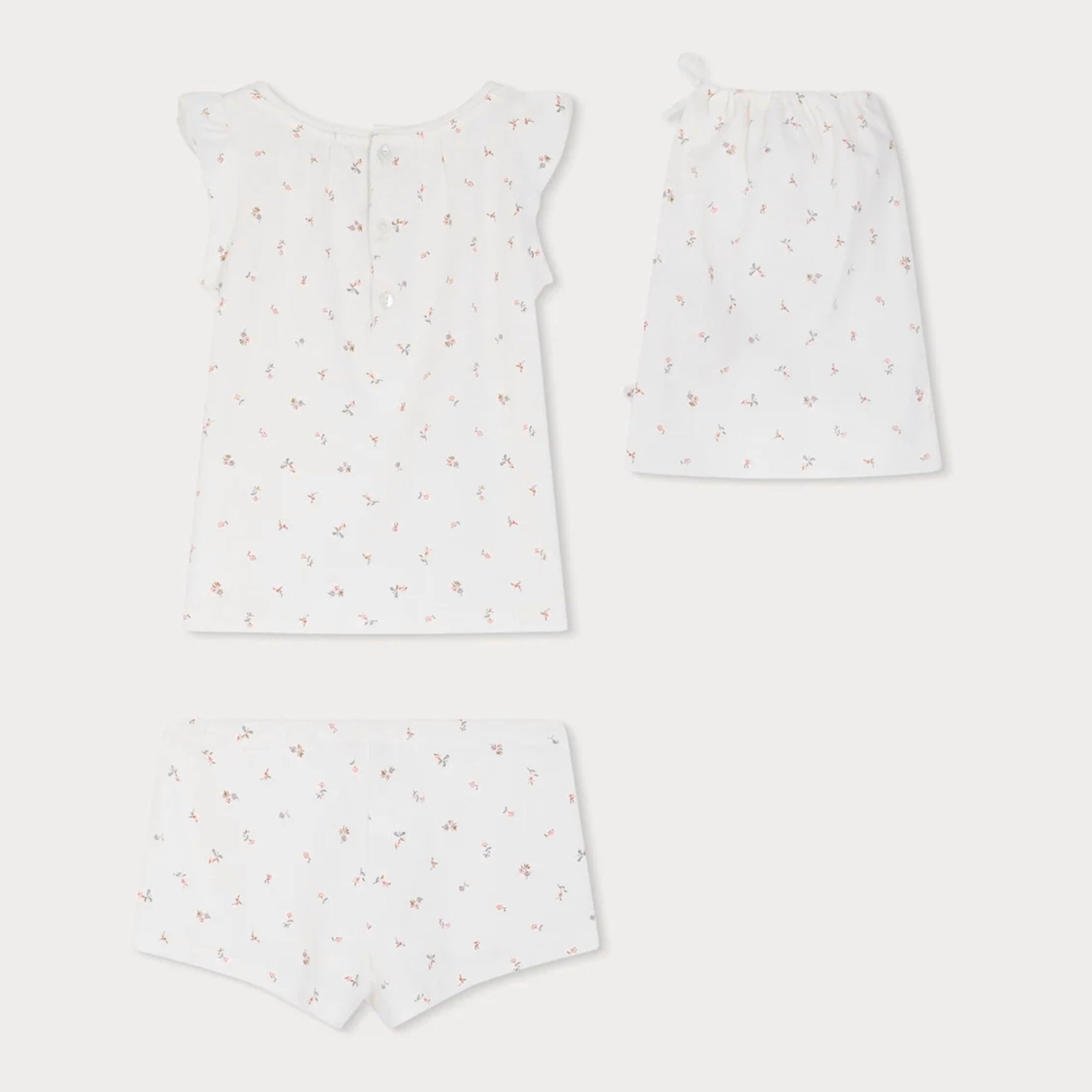 Girls White Floral Cotton Nightwear Set