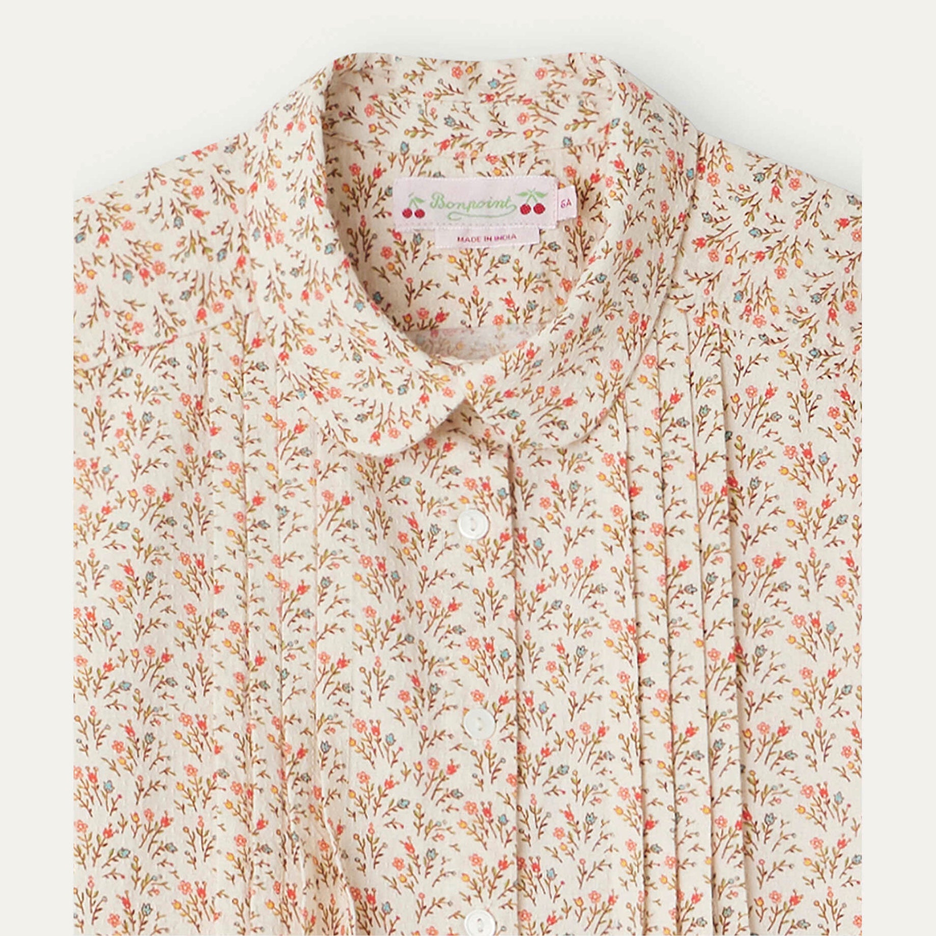 Girls Beige Floral Cotton Shirt