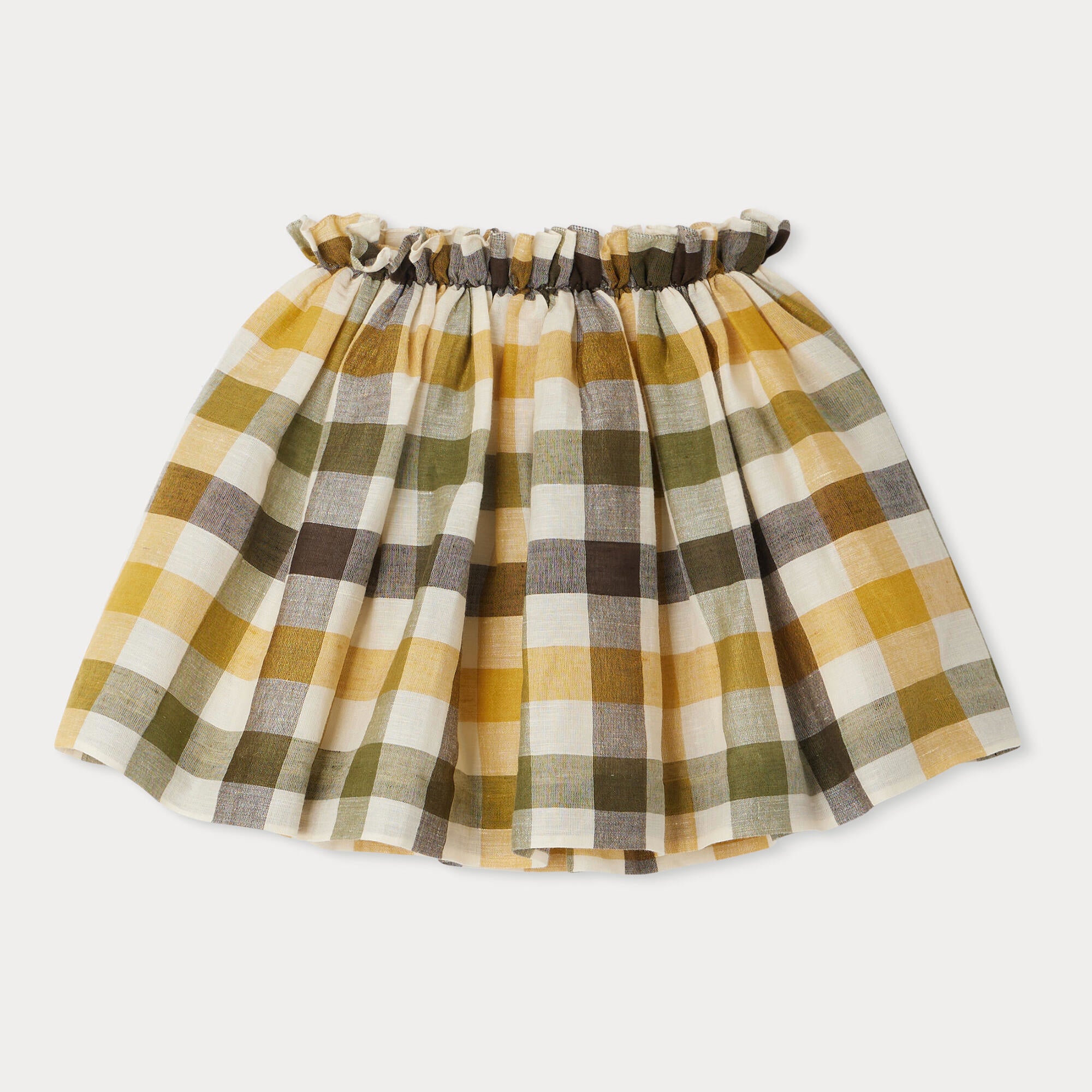 Girls Yellow Check Cotton Skirt