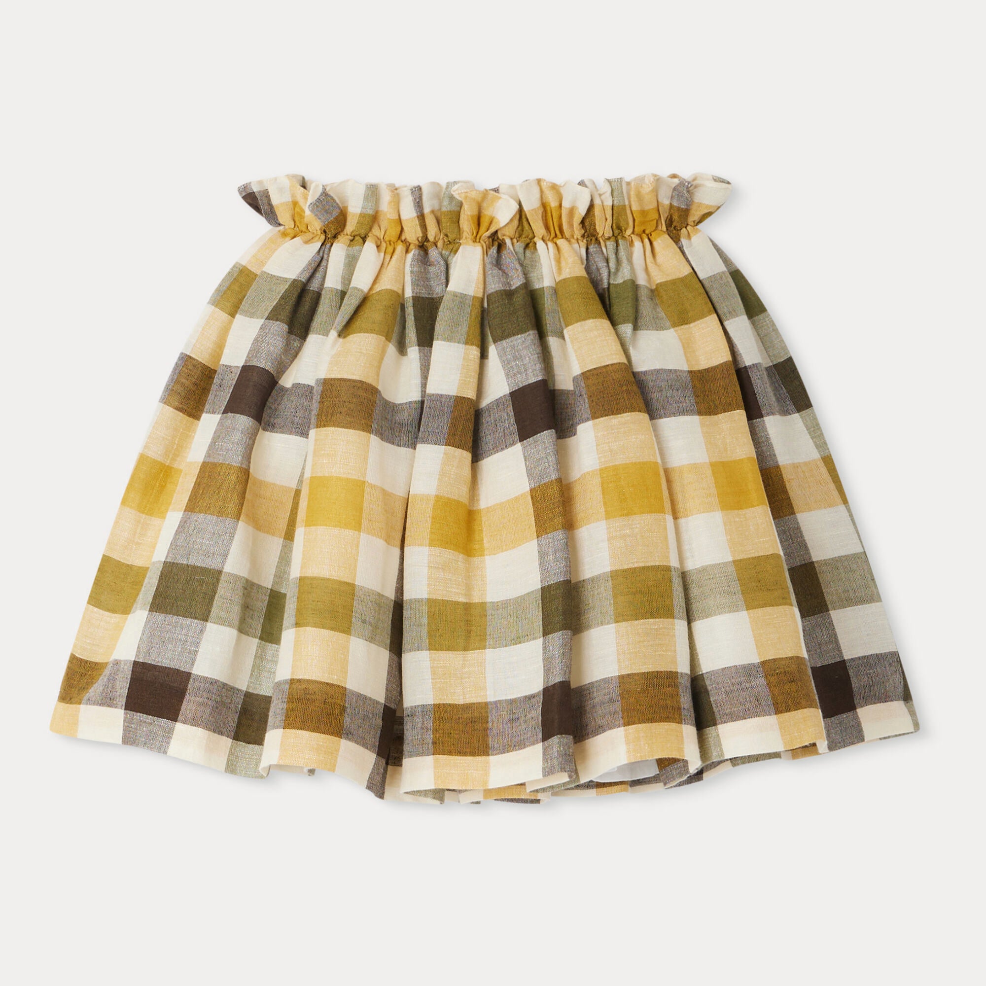 Girls Yellow Check Cotton Skirt