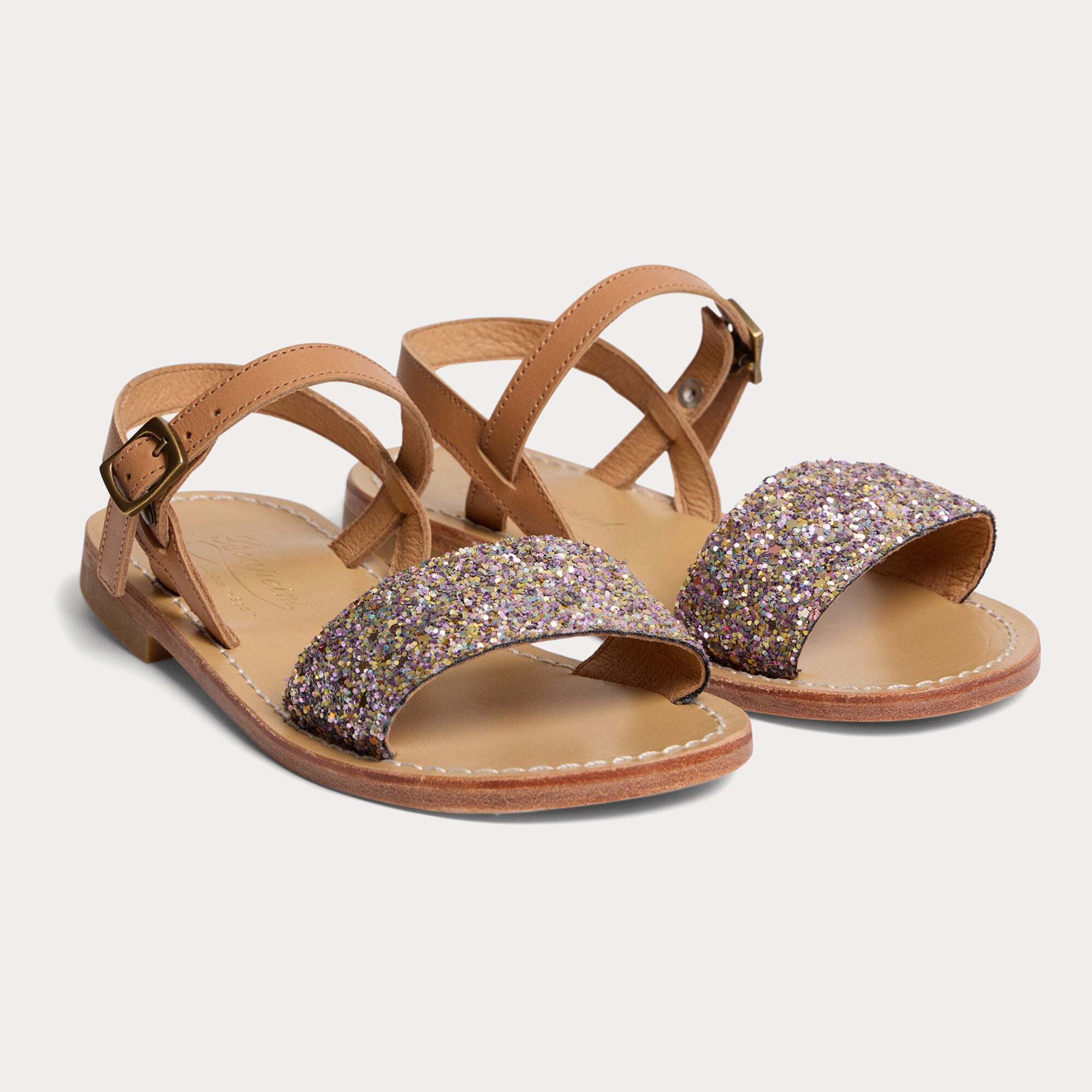 Girls Brown Glitter Sandals