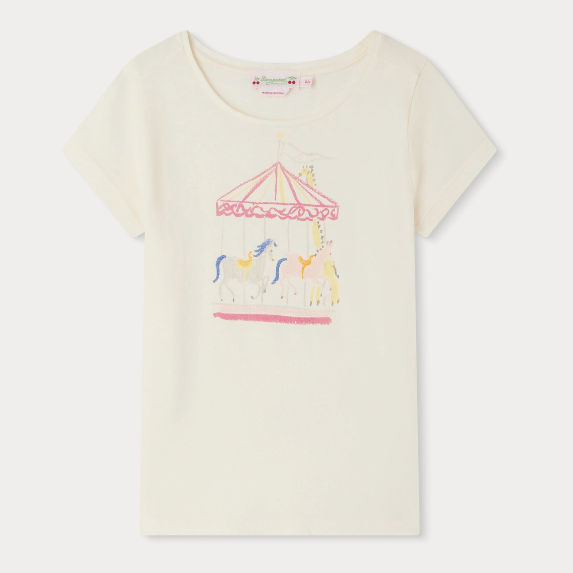 Girls Ivory Printed Cotton T-Shirt