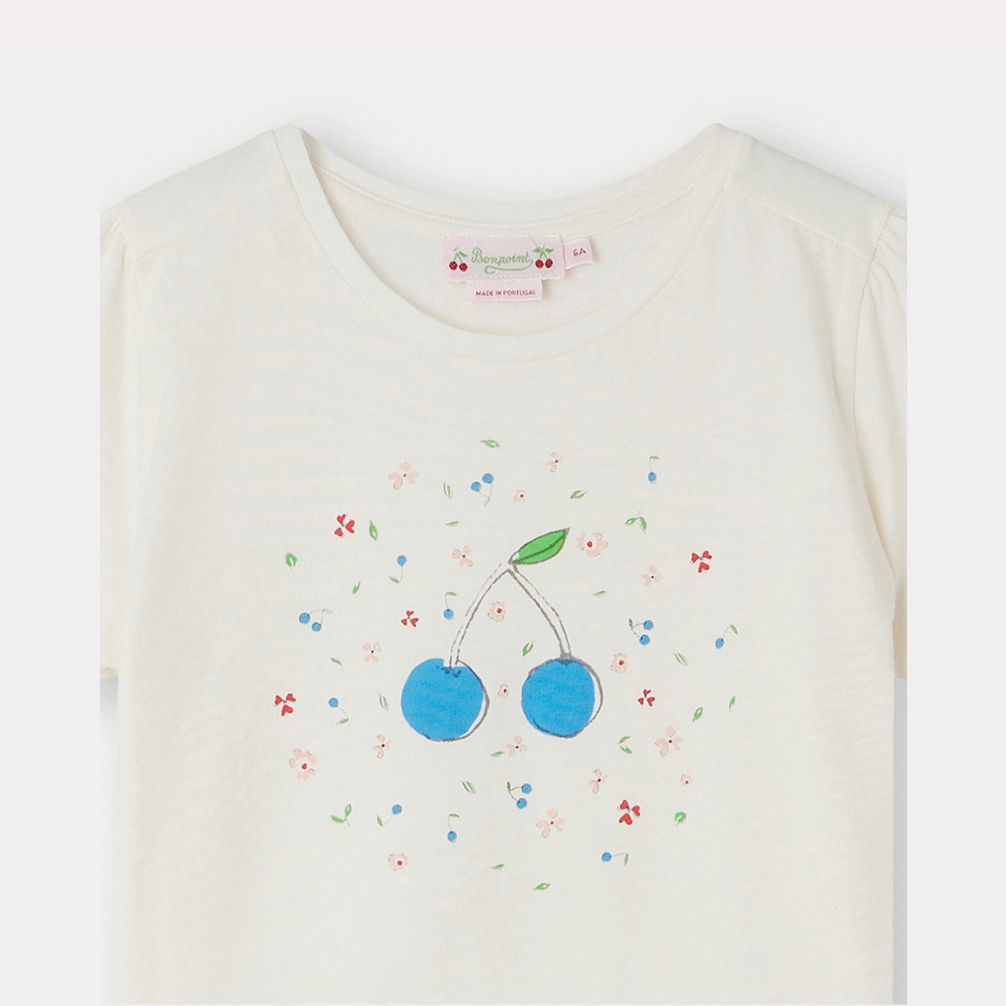 Girls White Floral Cotton T-Shirt