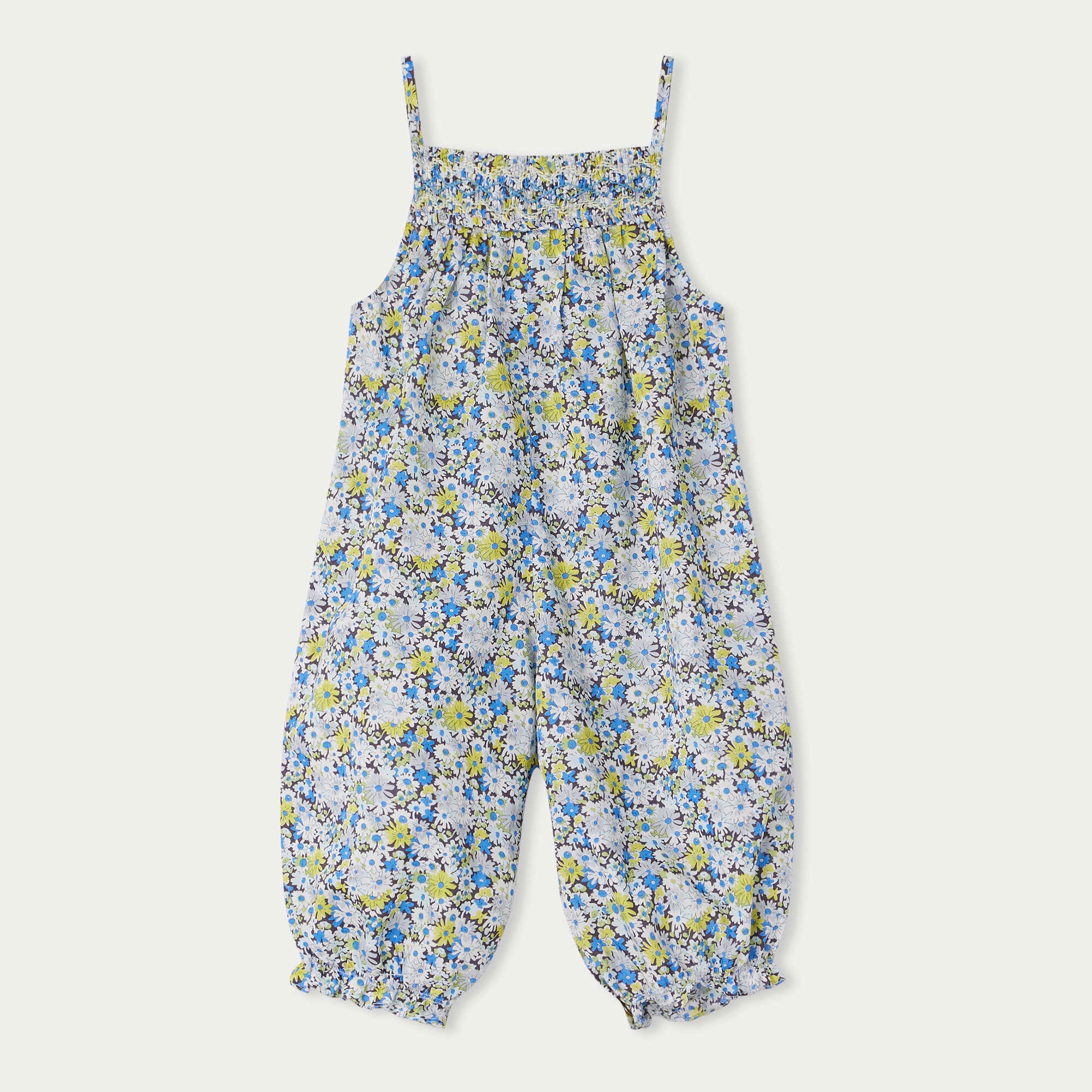 Baby Girls Blue Floral Strap Trousers