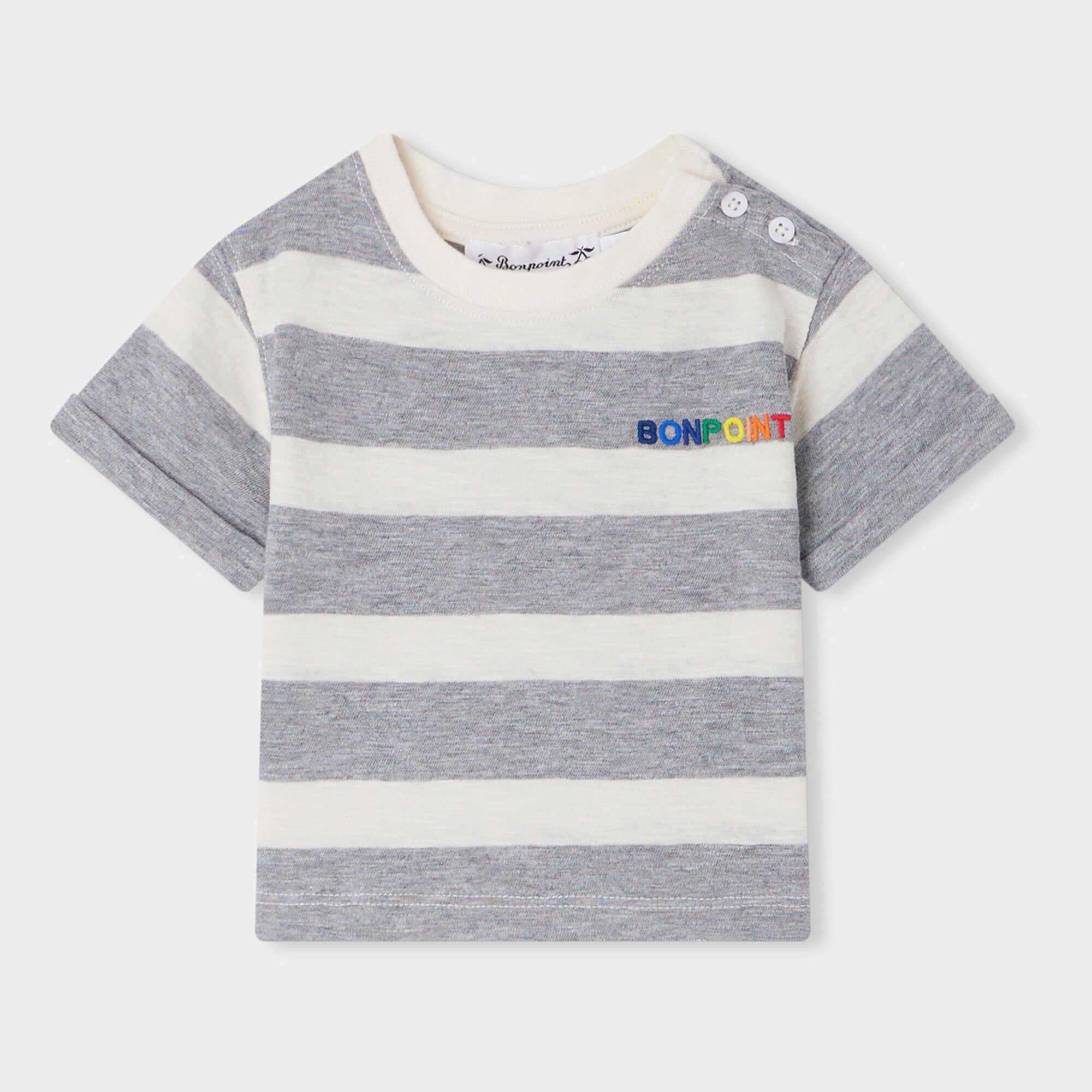 Baby Boys & Girls Grey Stripes Cotton T-Shirt