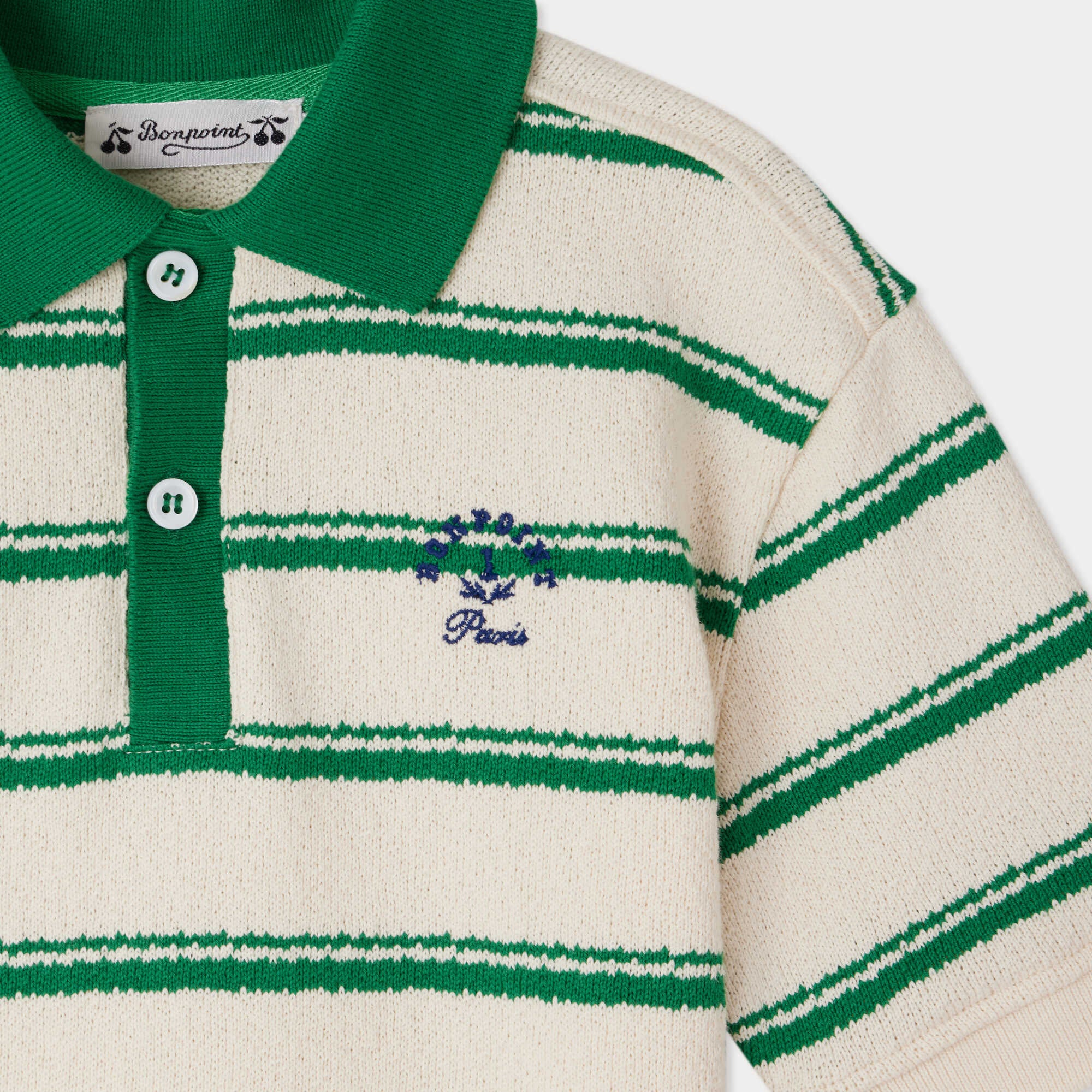 Boys Green Stripes Cotton Polo Shirt