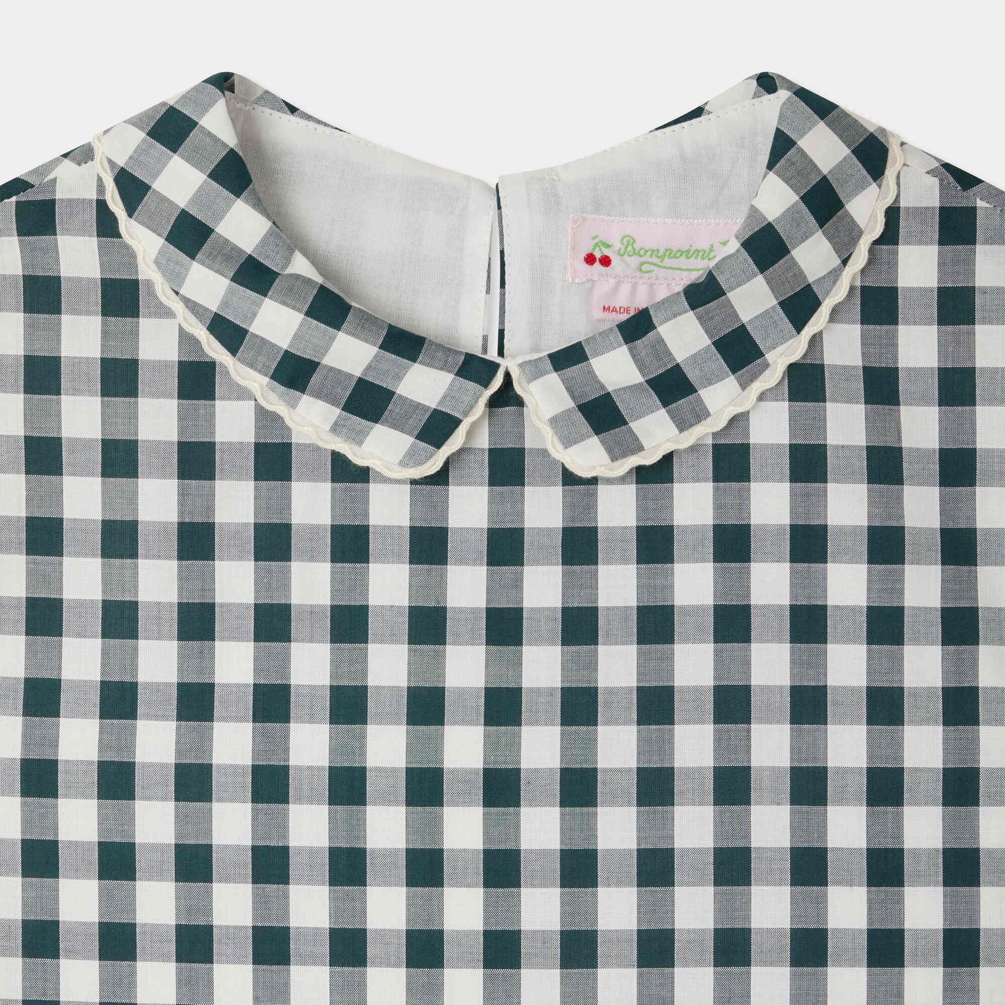 Girls Green Check Cotton Blouse