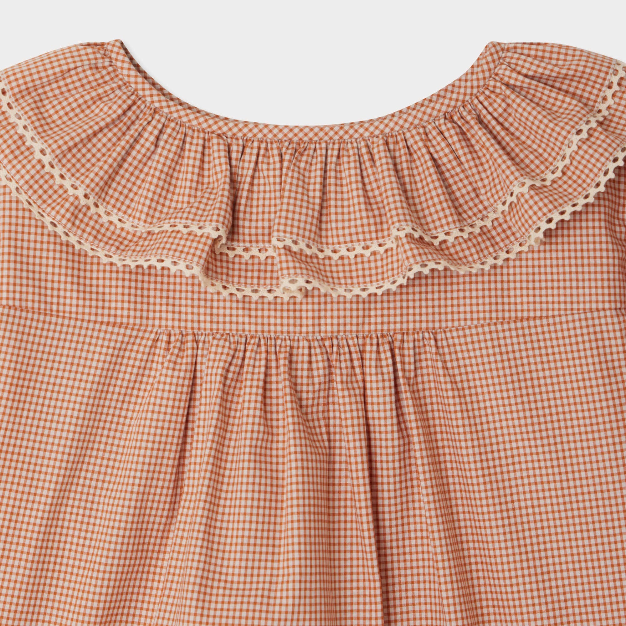 Girls Dark Pink Check Ruffled Cotton Blouse