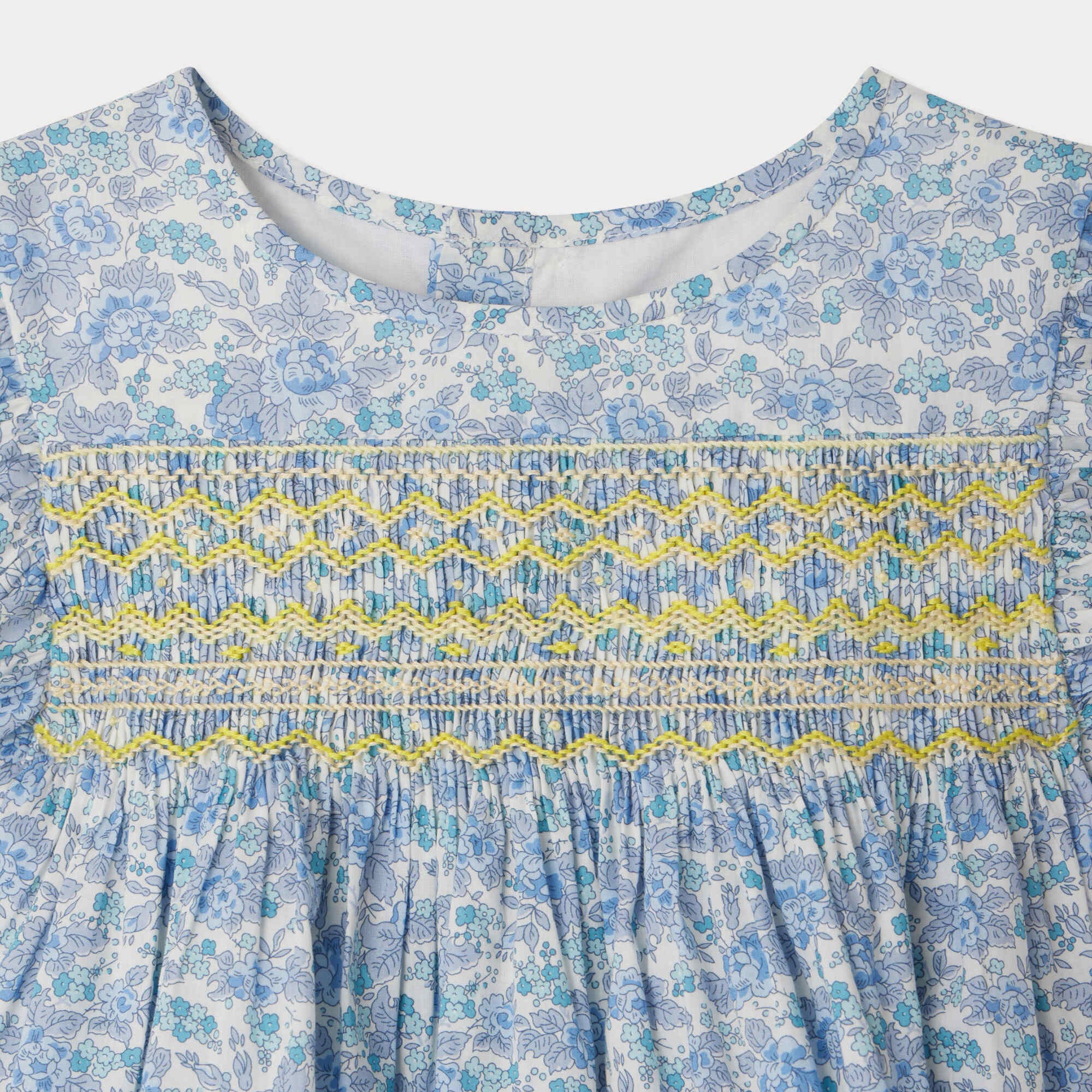 Girls Blue Floral Cotton Blouse
