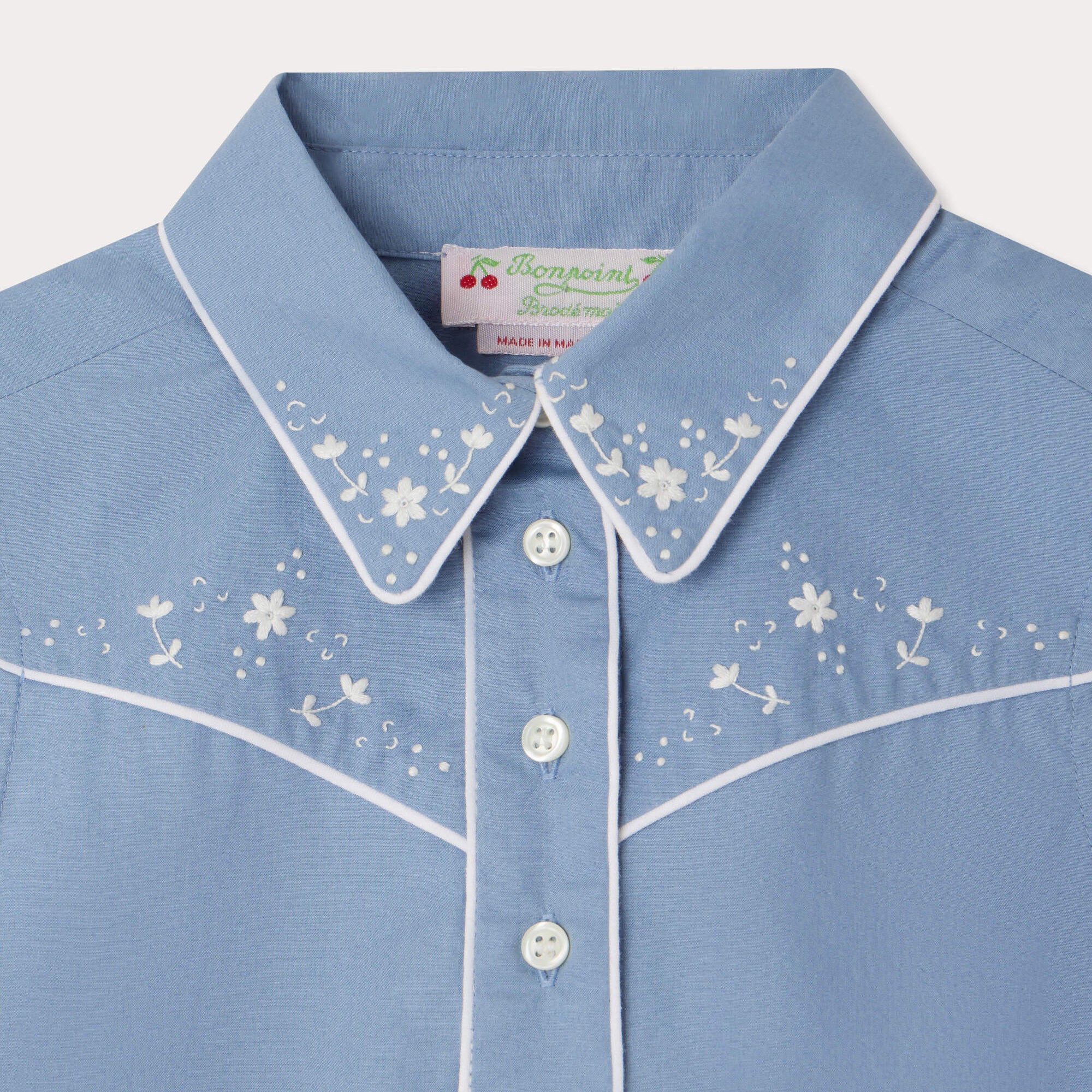 Girls Blue Embroidered Cotton Dress