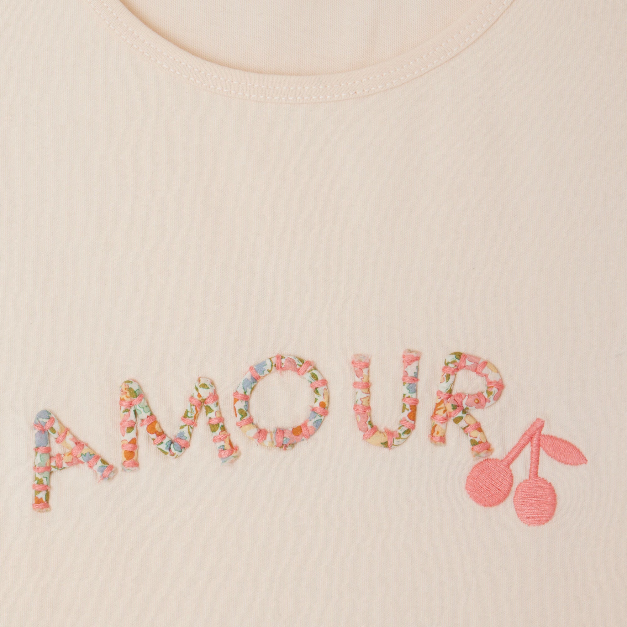 Girls Light Pink Embroidered Cotton T-Shirt