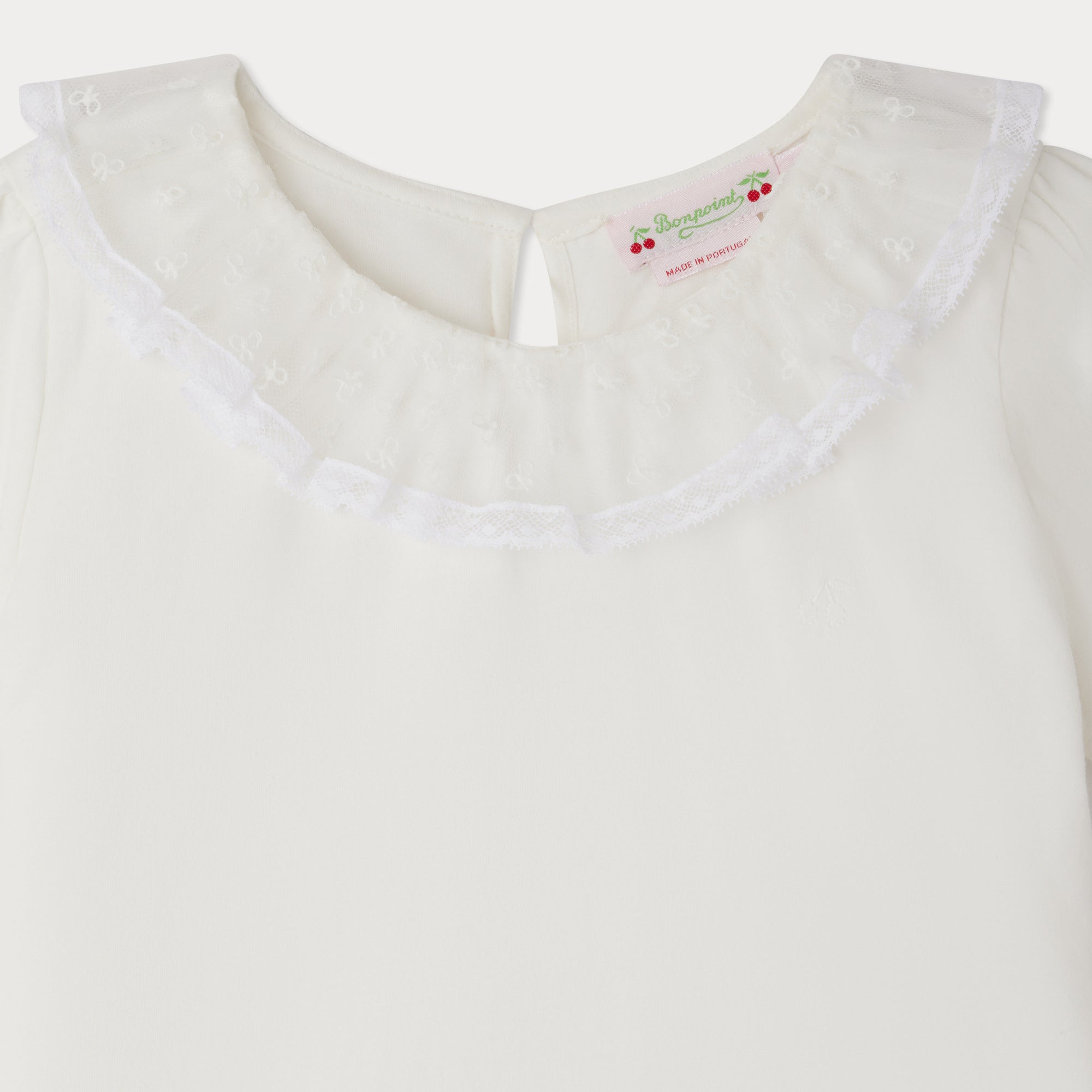 Girls White Ruffled Cotton T-Shirt