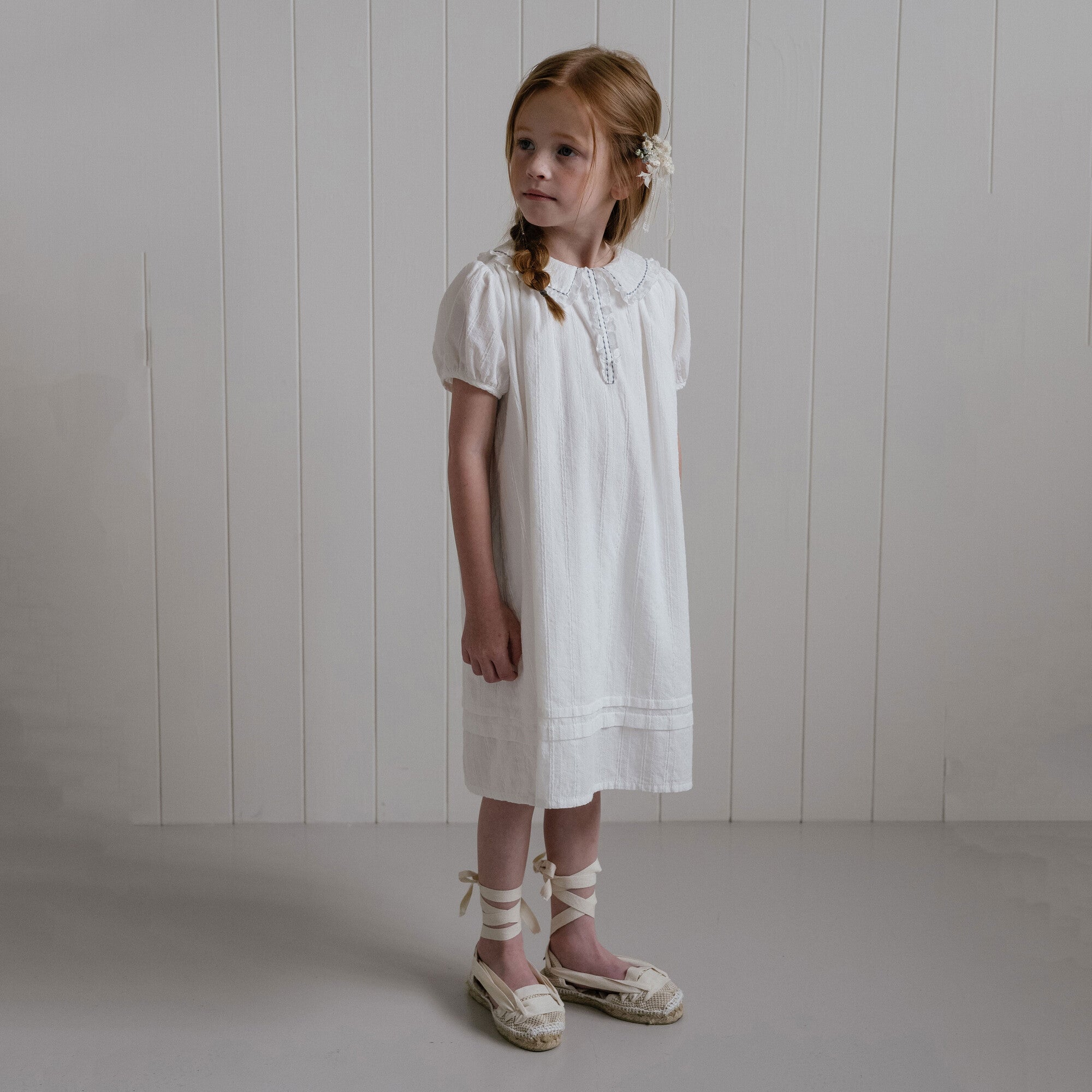 Girls White Cotton Dress