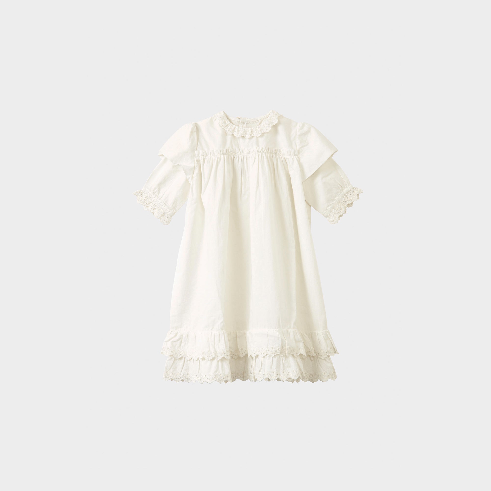 Girls White Ruffled Cotton Dress