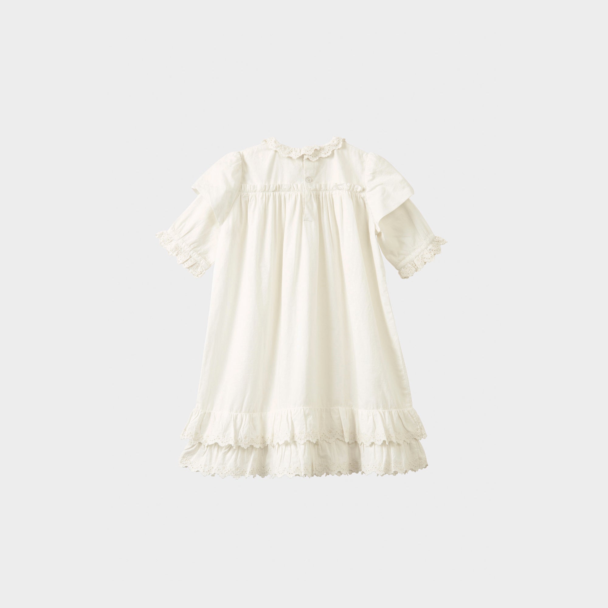 Girls White Ruffled Cotton Dress