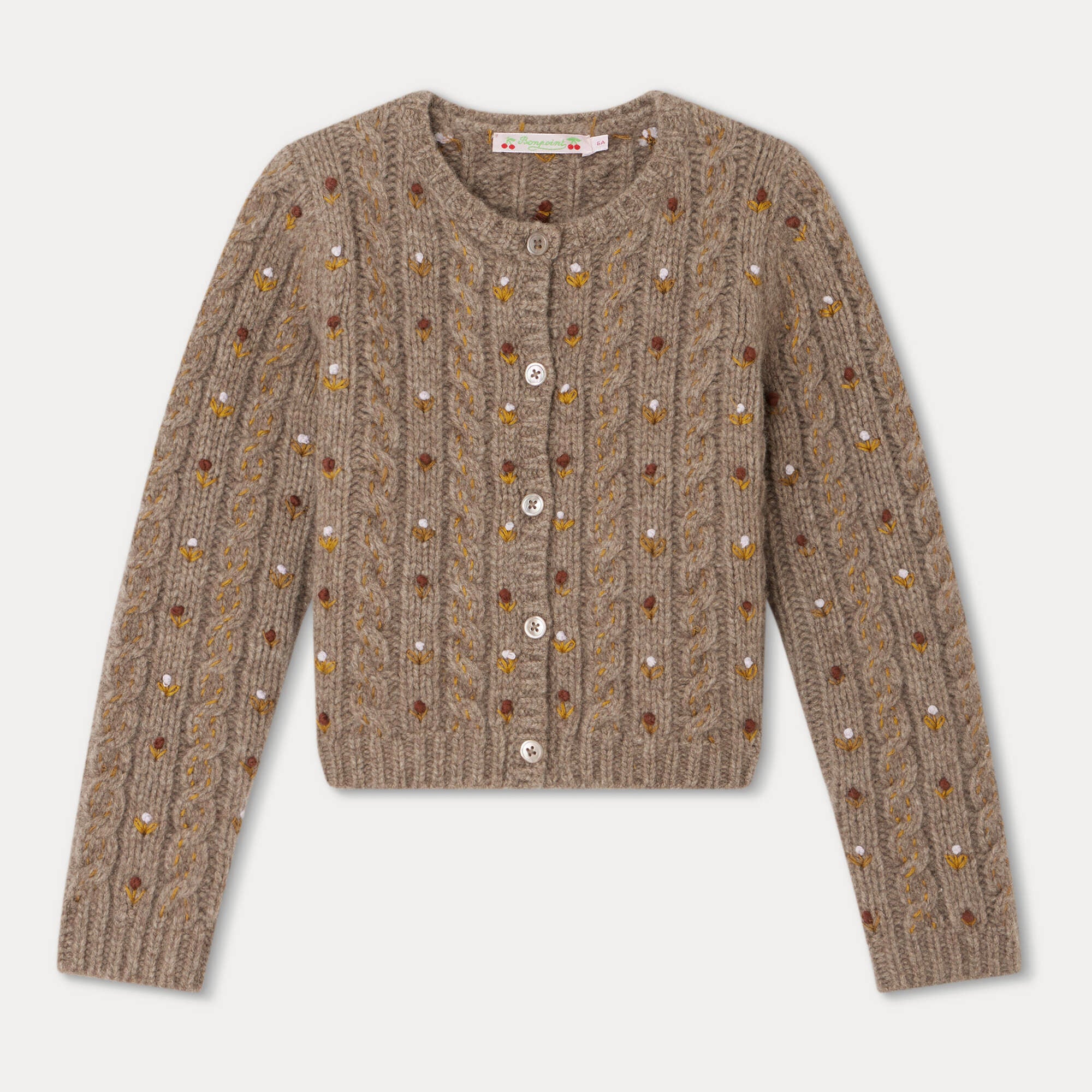 Girls Camel Embroidered Wool Cardigan