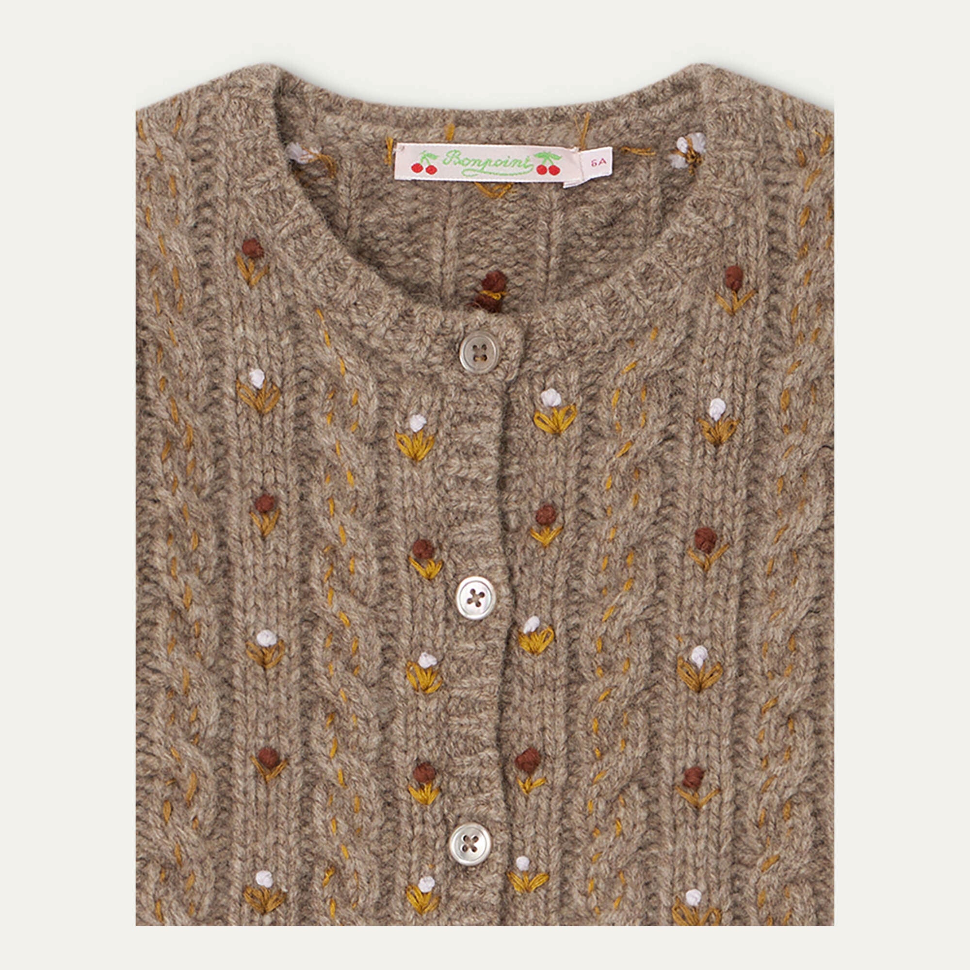 Girls Camel Embroidered Wool Cardigan