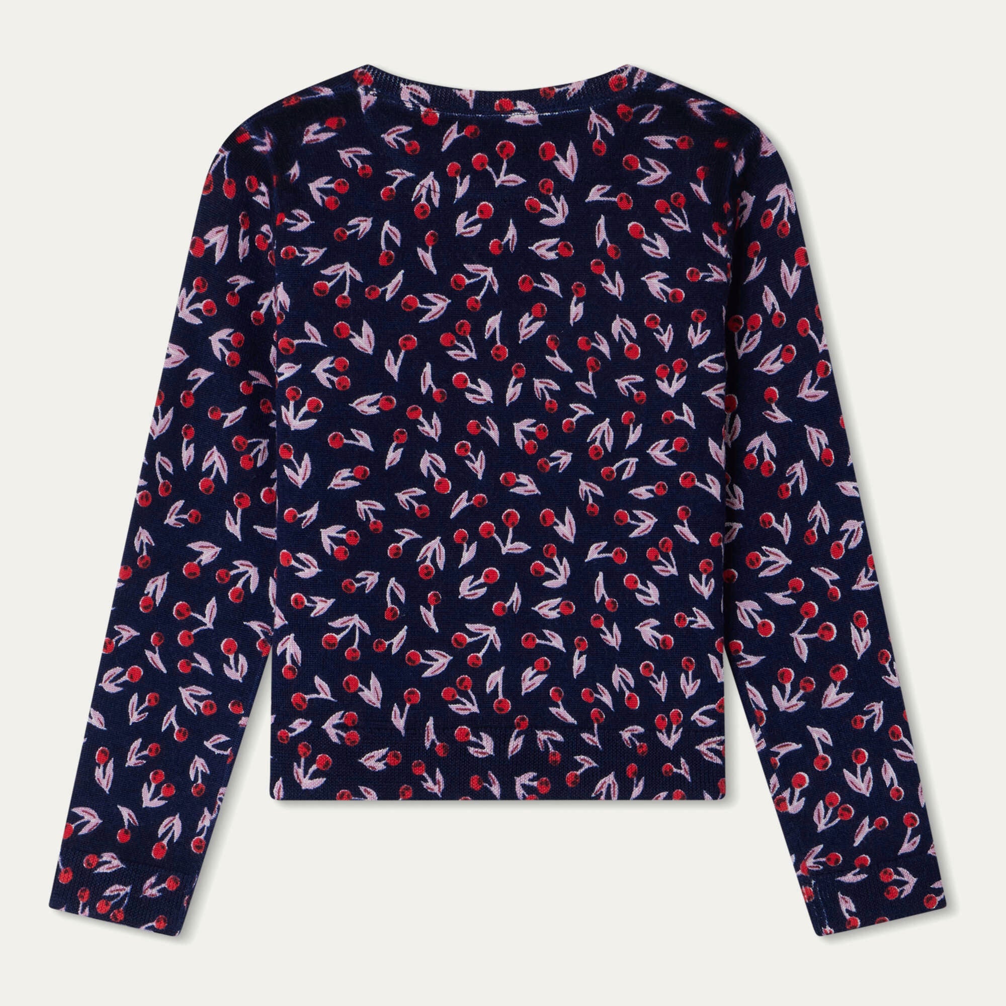 Girls Navy Cherry Wool Cardigan