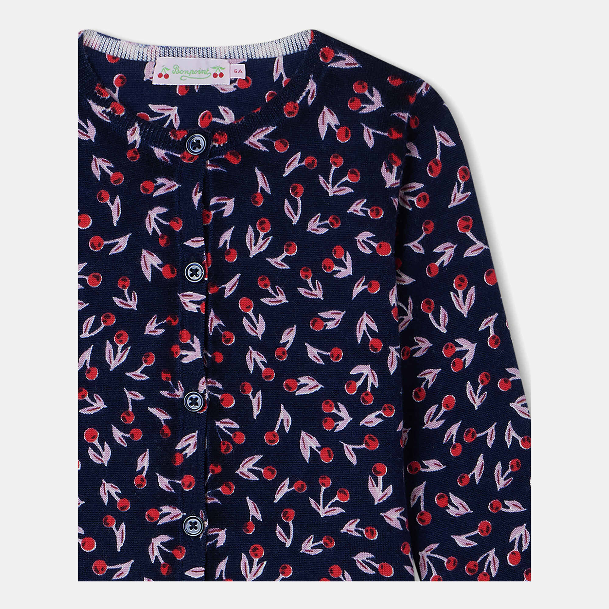 Girls Navy Cherry Wool Cardigan