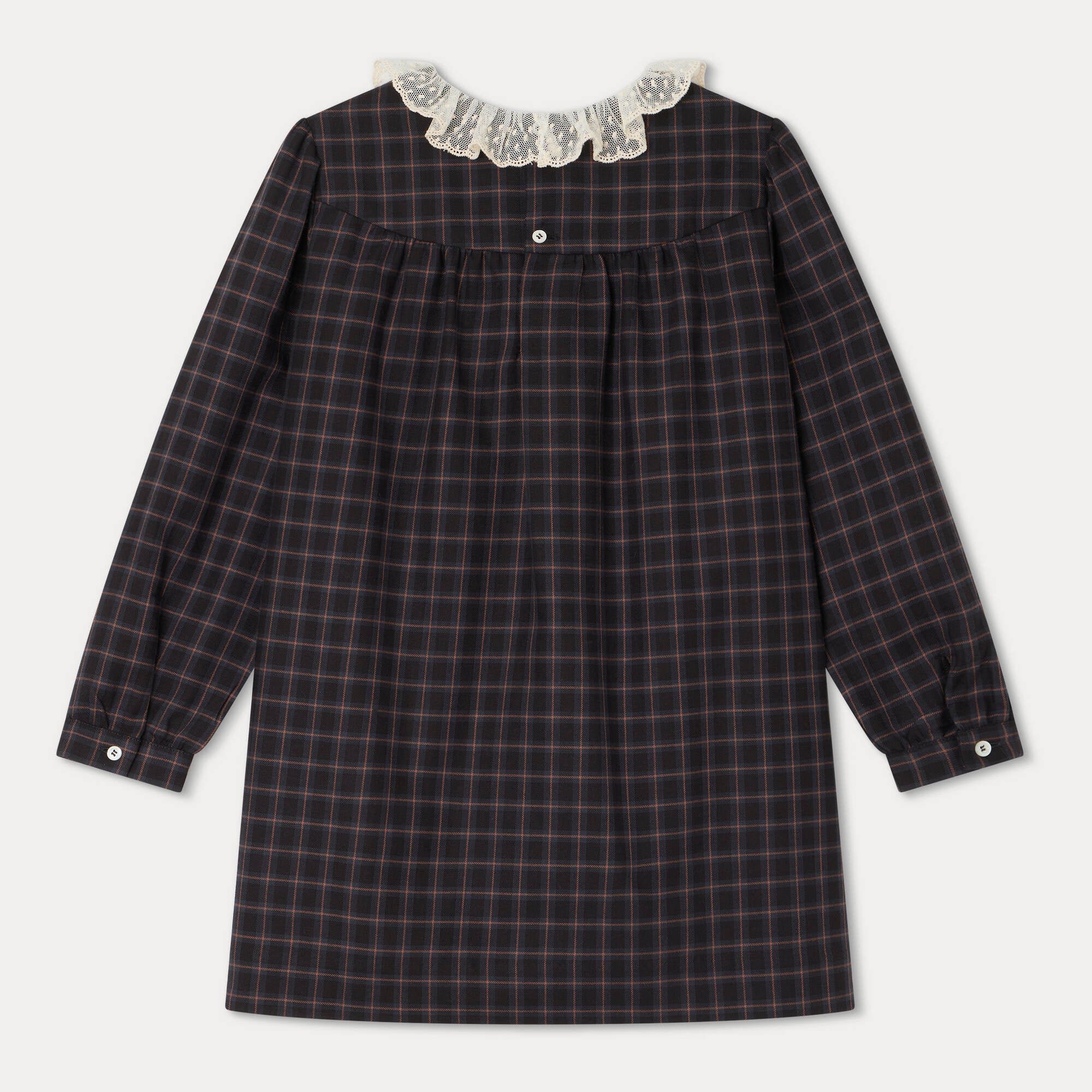 Girls Dark Grey Check Cotton Dress