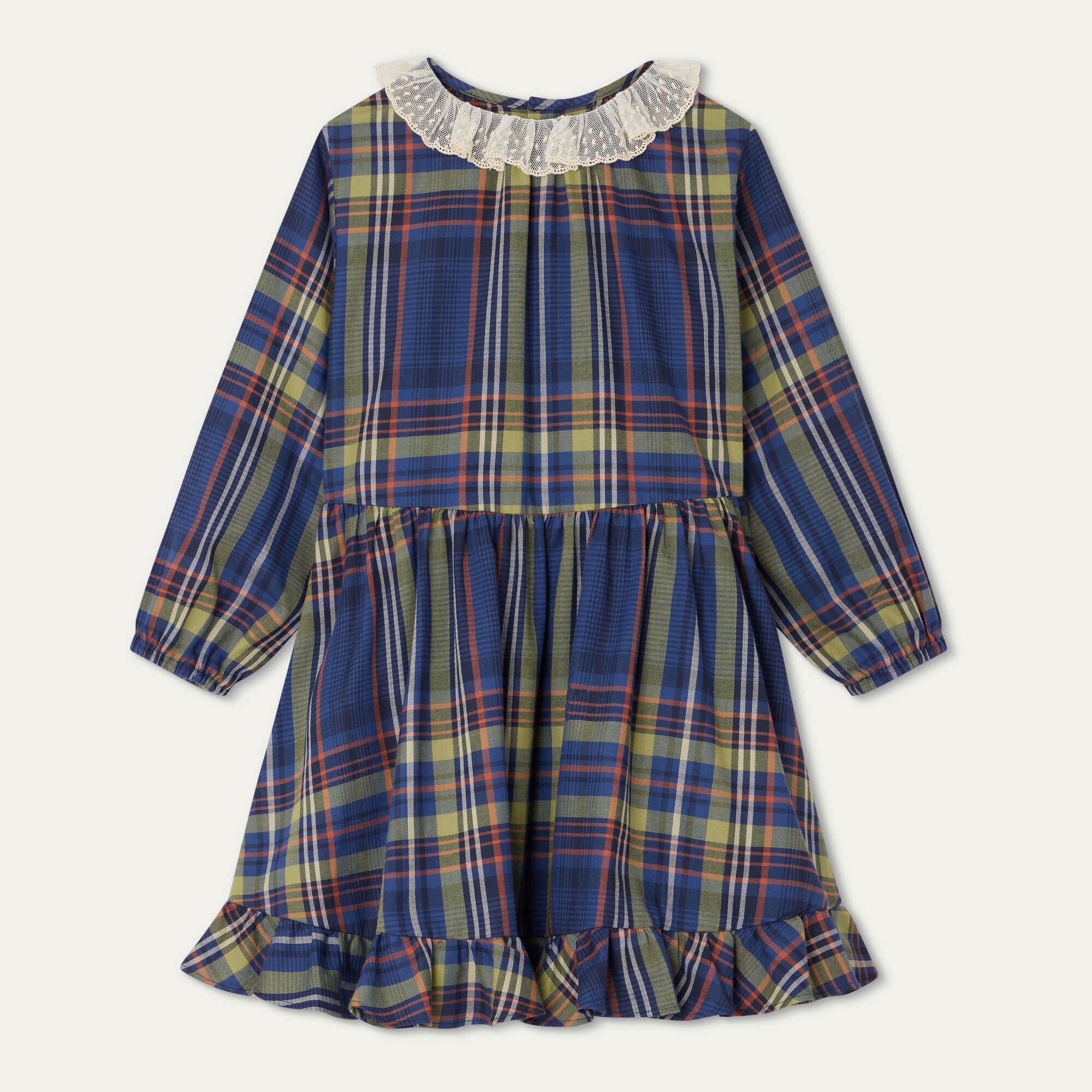 Girls Blue Check Cotton Dress