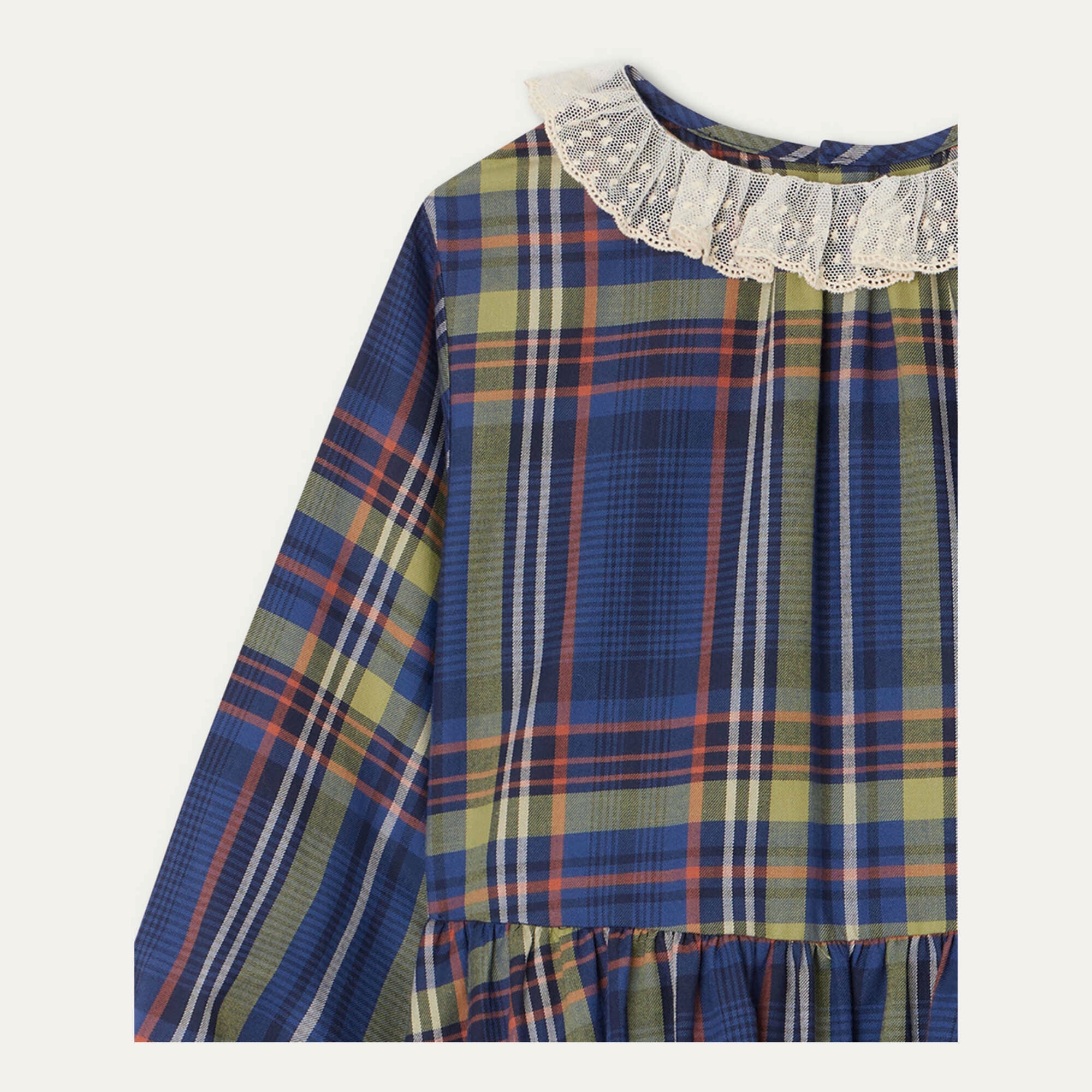Girls Blue Check Cotton Dress