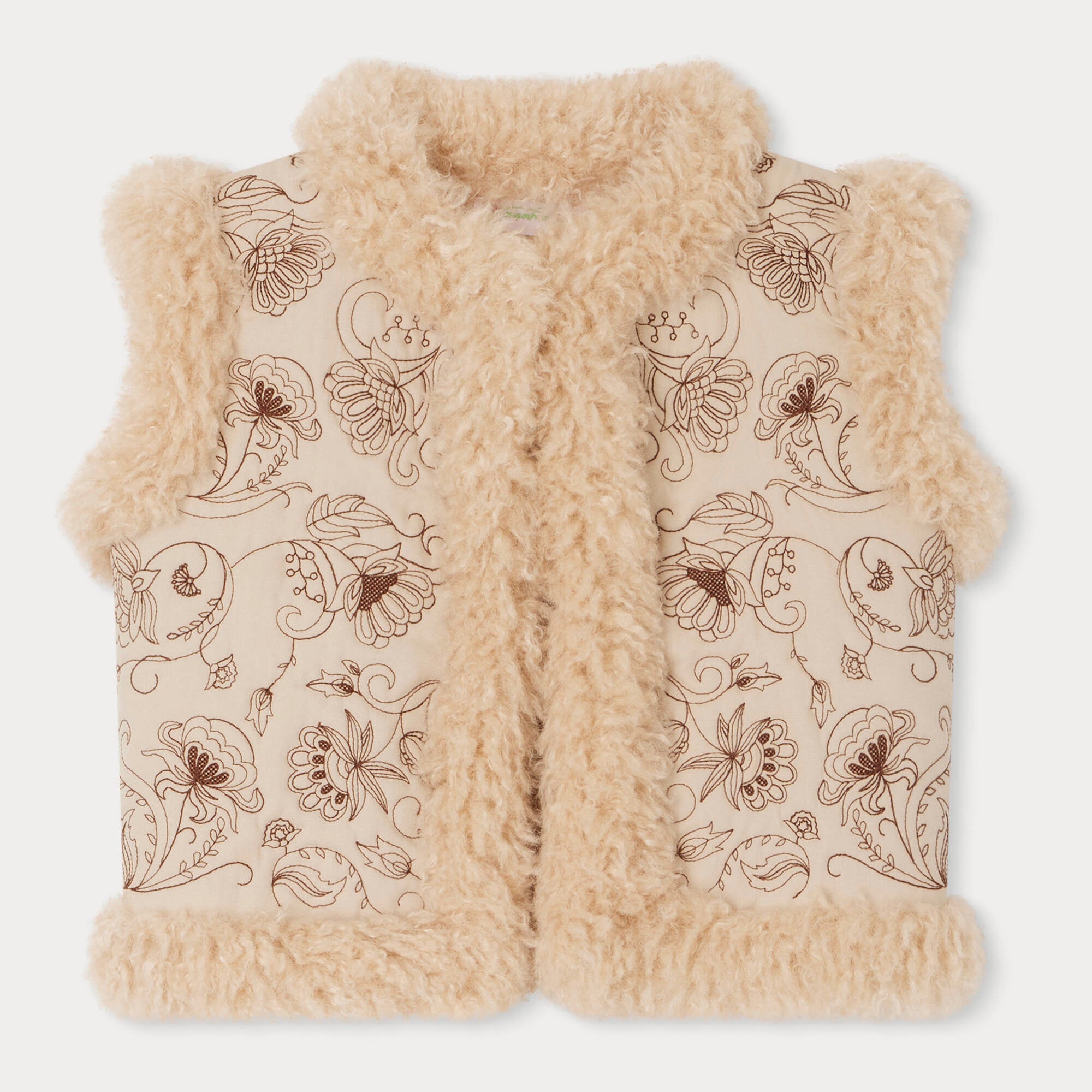 Girls Beige Printed Gilet