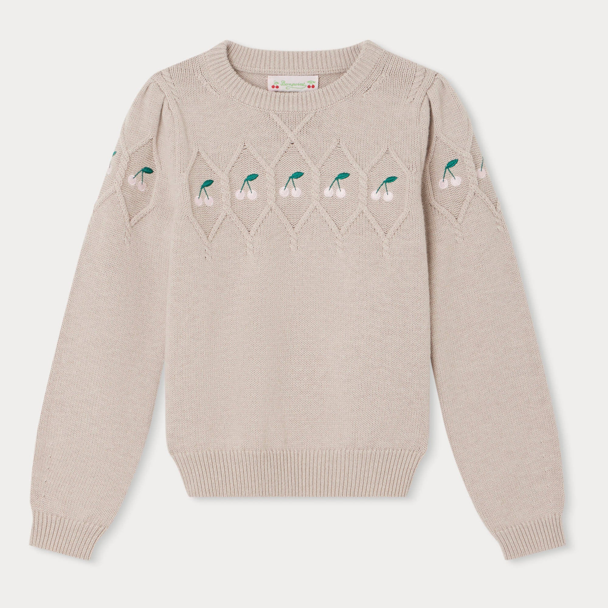 Girls Beige Logo Wool Sweater