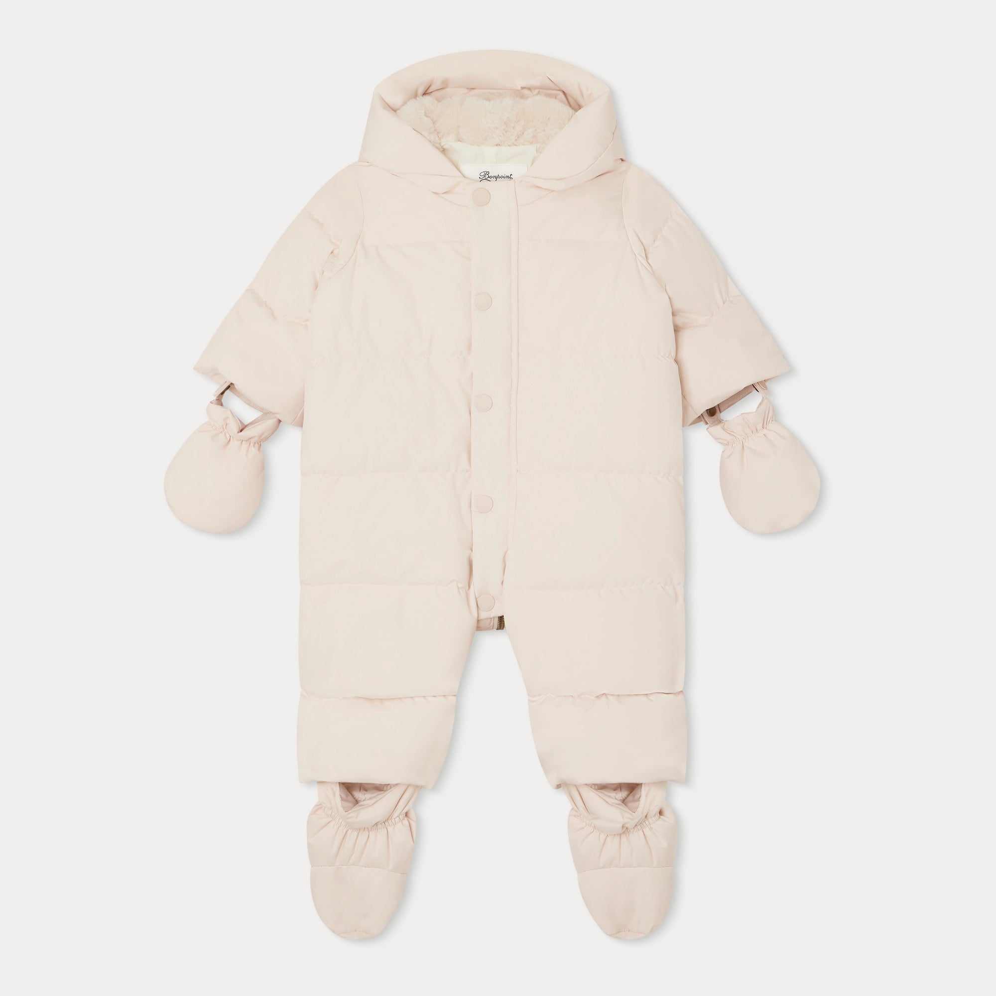 Baby Girls Pale Pink Padded Down Babysuit