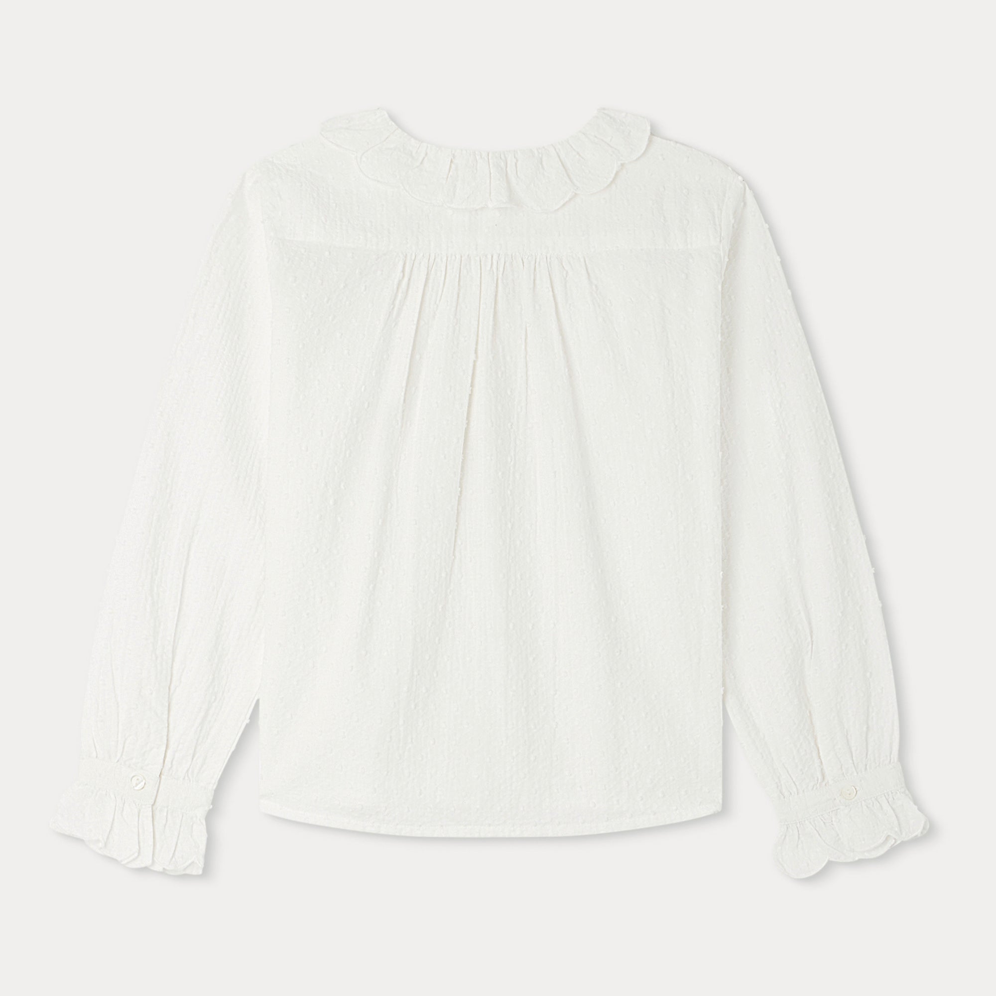 Girls White Ruffled Cotton Shirt