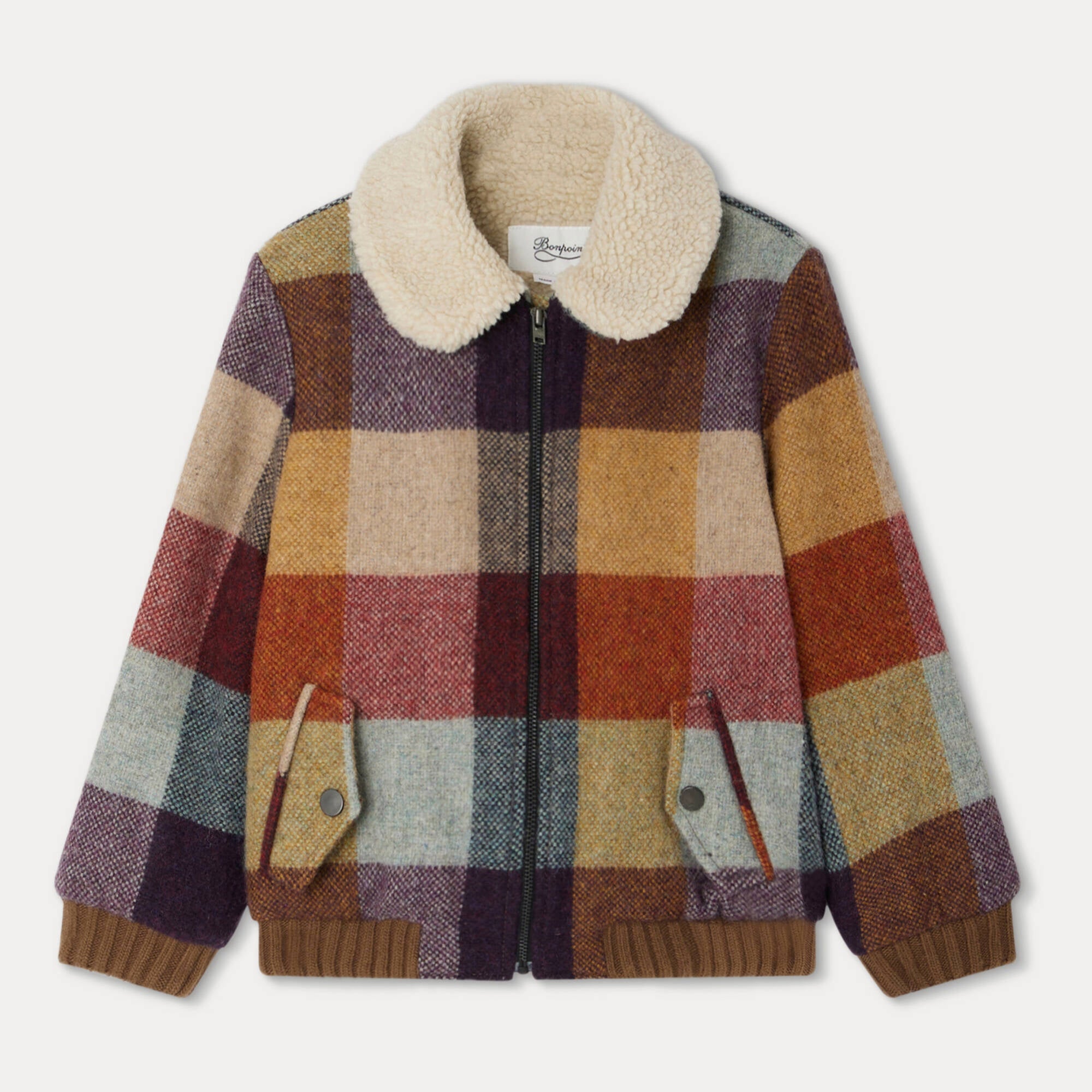 Girls Multicolor Check Wool Jacket