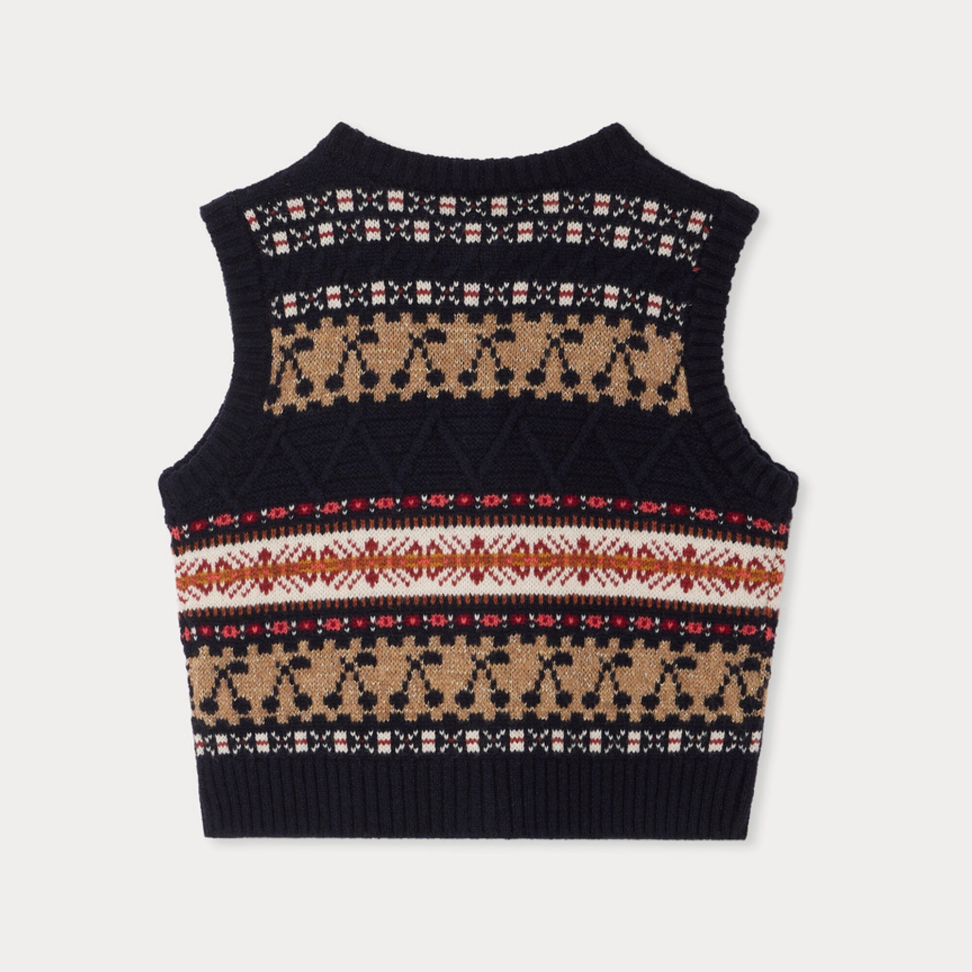 Girls Navy Jacquard Wool Gilet