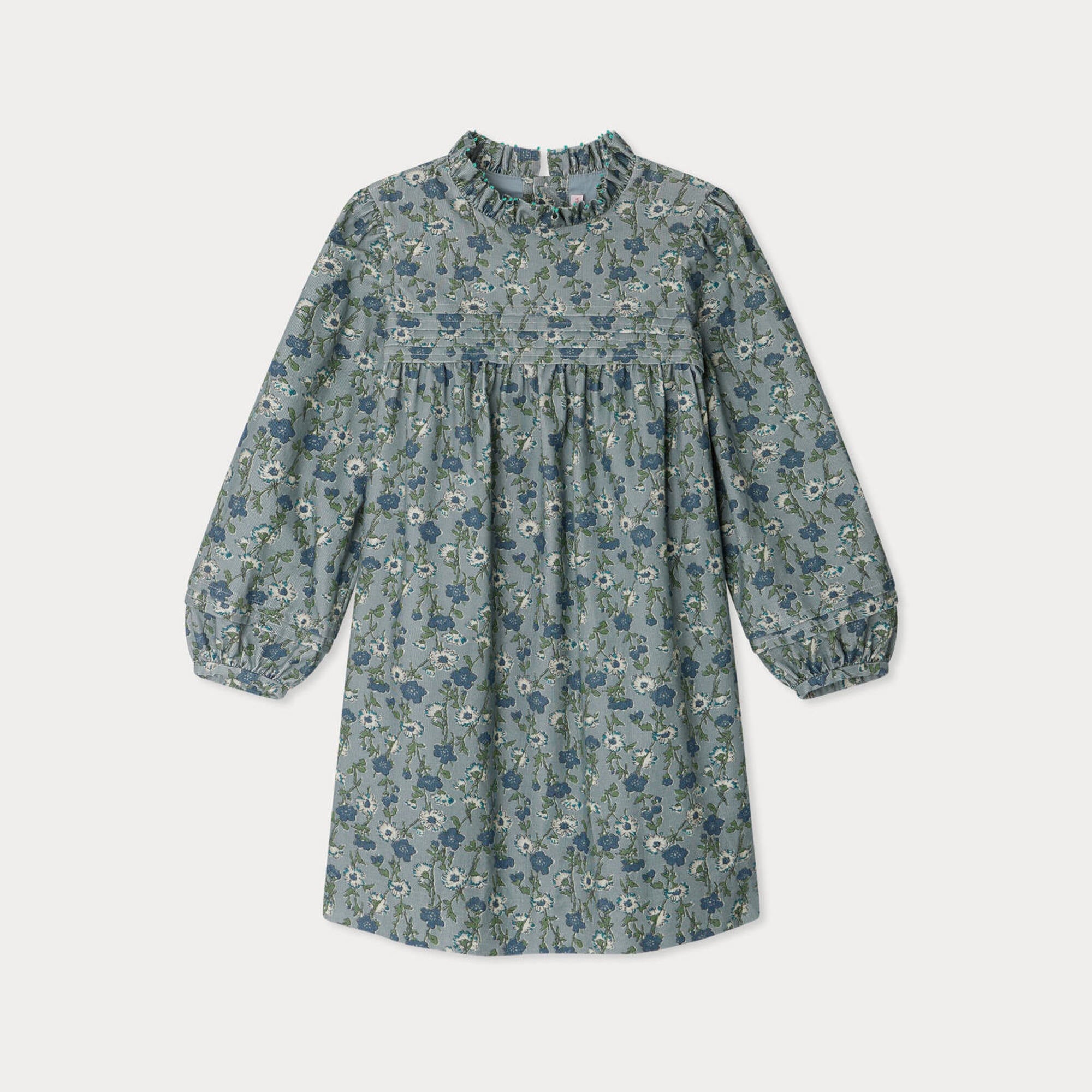 Girls Green Flower Corduroy Dress
