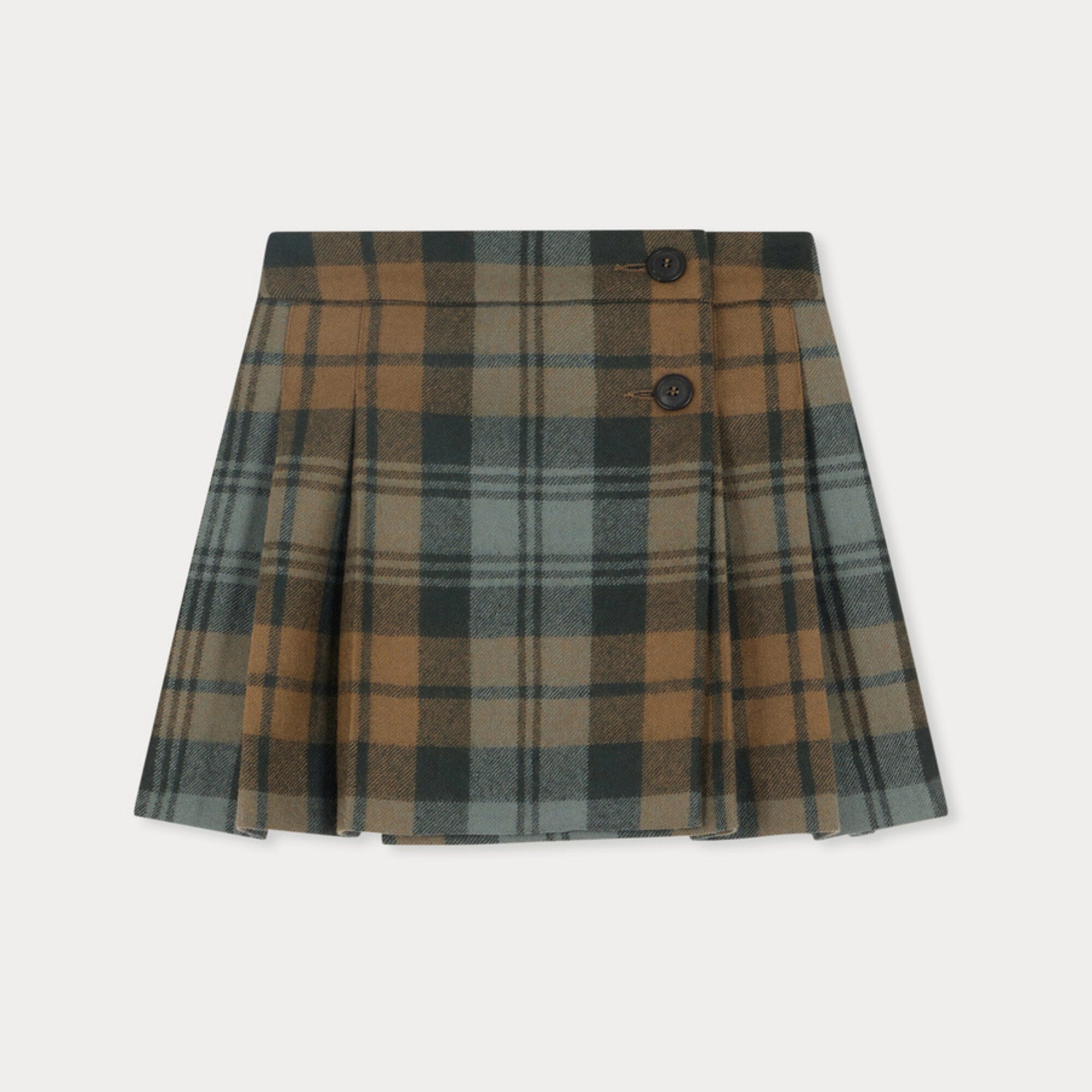Girls Brown Check Wool Skirt