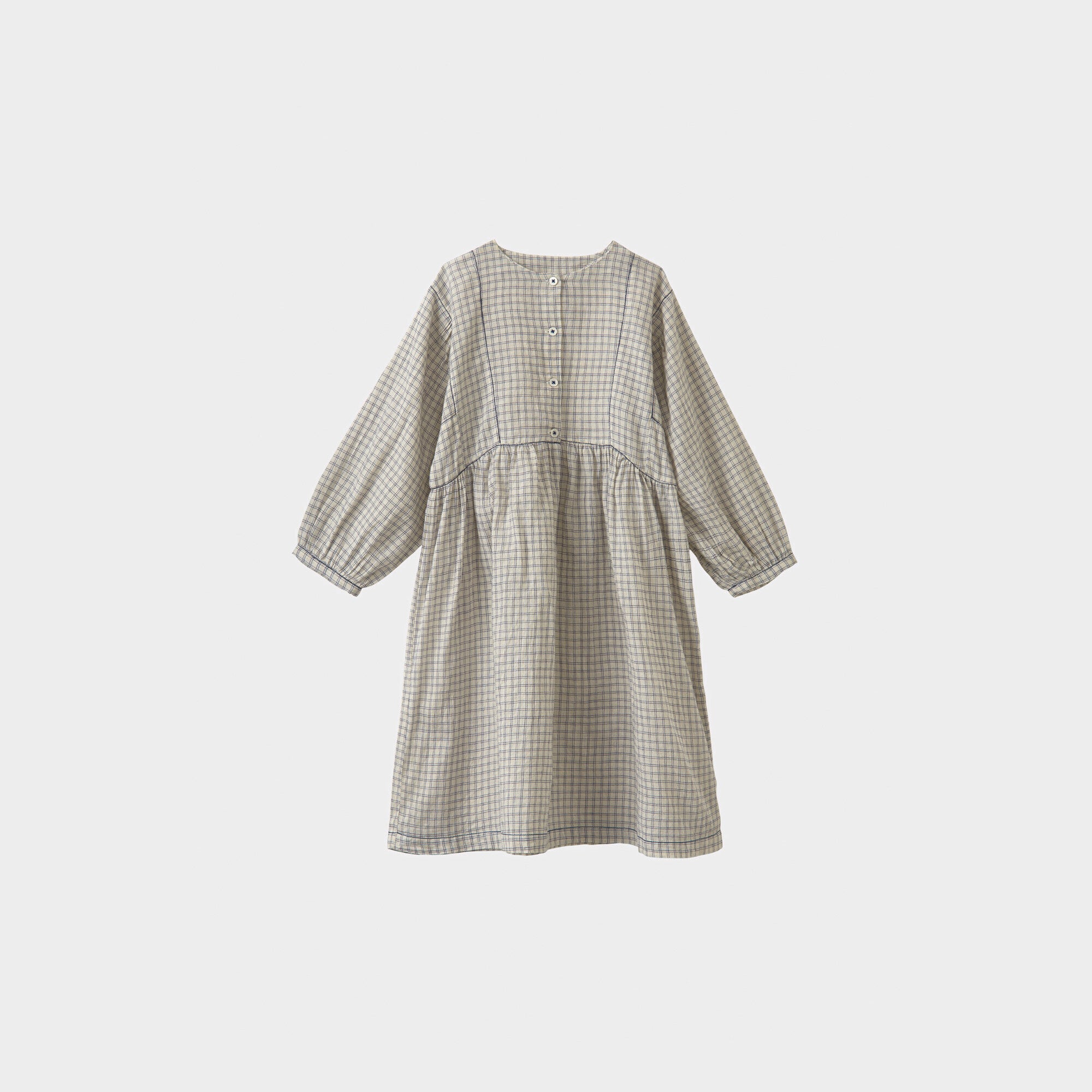 Girls Ivory Check Cotton Dress