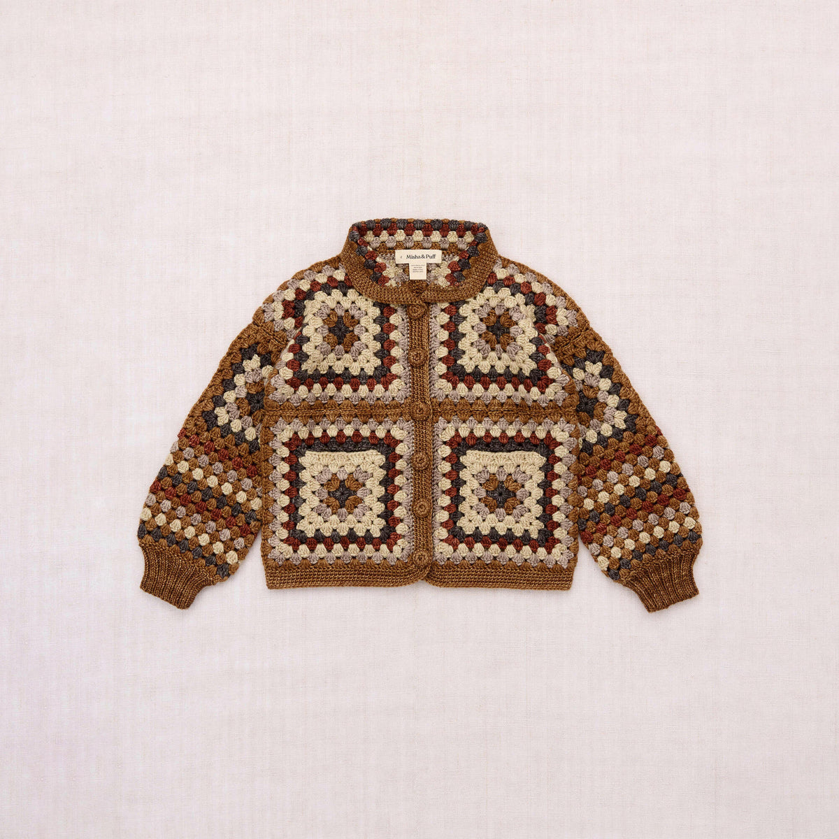 Boys & Girls Brown Crochet Square Wool Cardigan