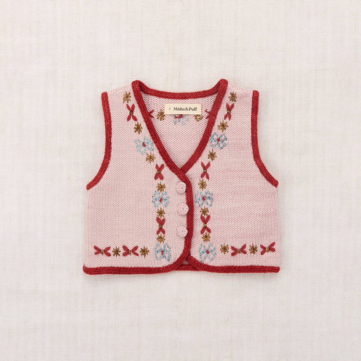 Girls Pink Embroidered Wool Gilet