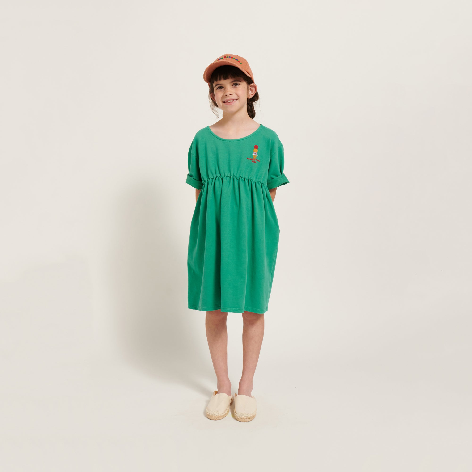 Girls Green Embroidered Cotton Dress
