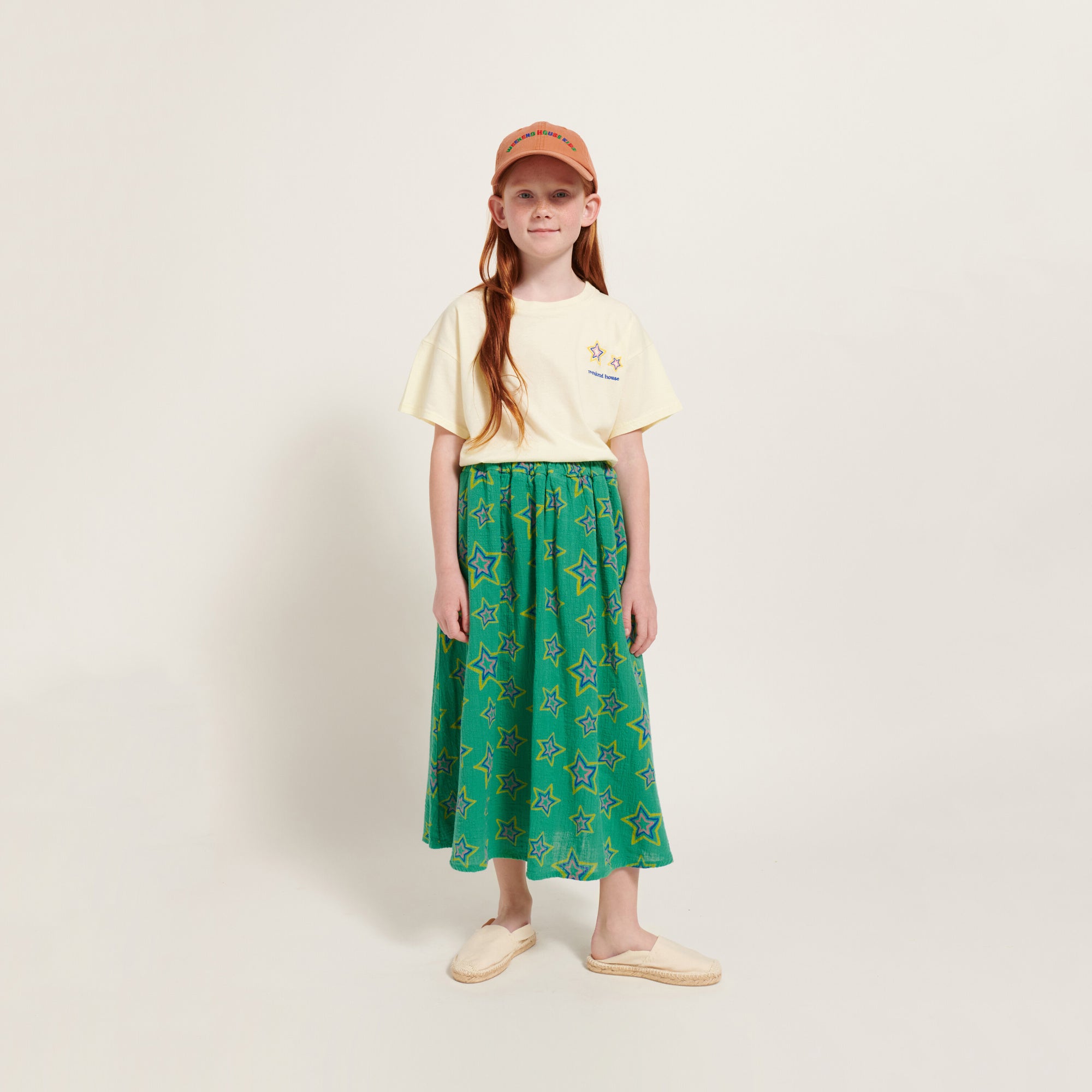 Girls Green Star Cotton Skirt