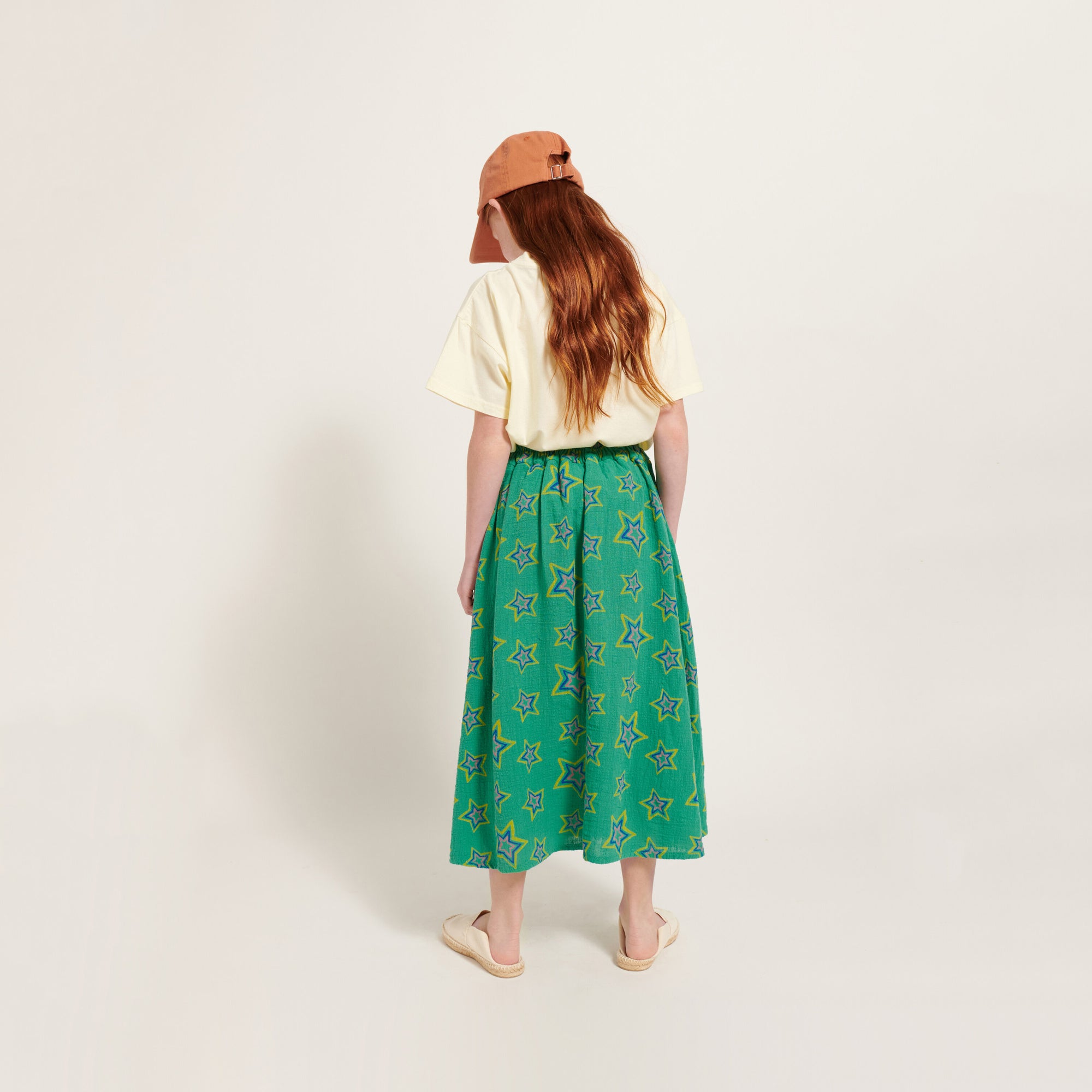 Girls Green Star Cotton Skirt