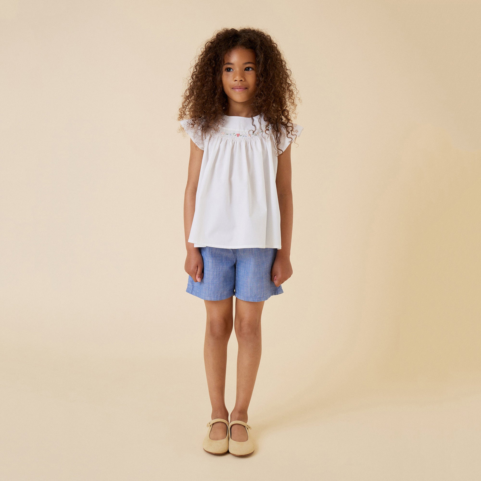 Girls White Embroidered Cotton Top