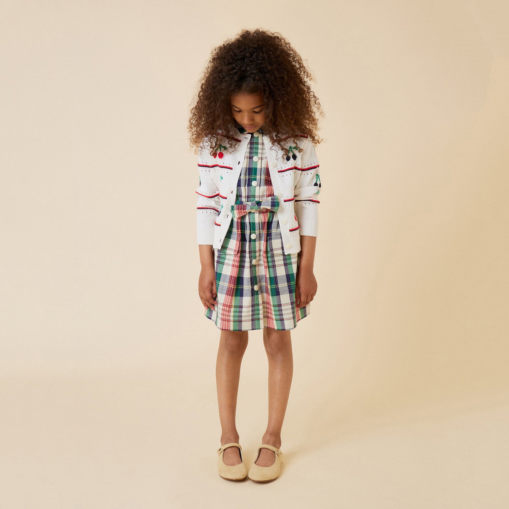 Girls Green Check Cotton Dress