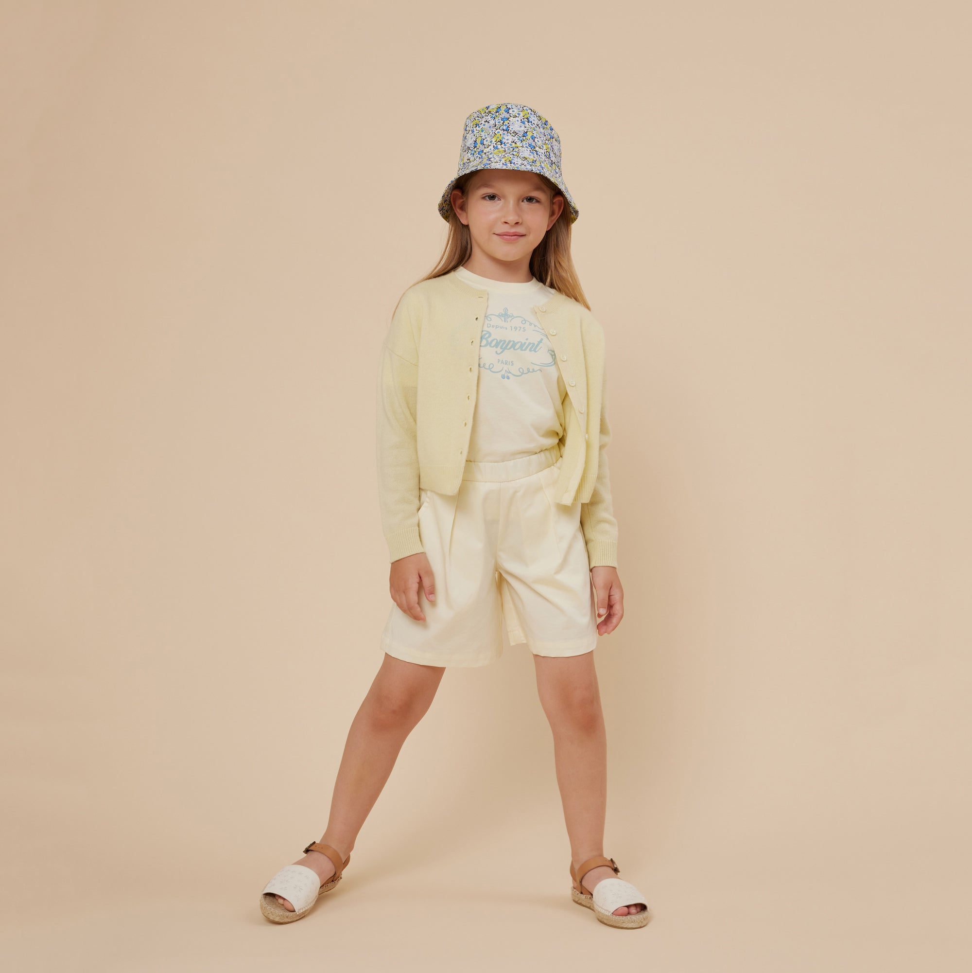 Girls Light Yellow Logo Cotton T-Shirt