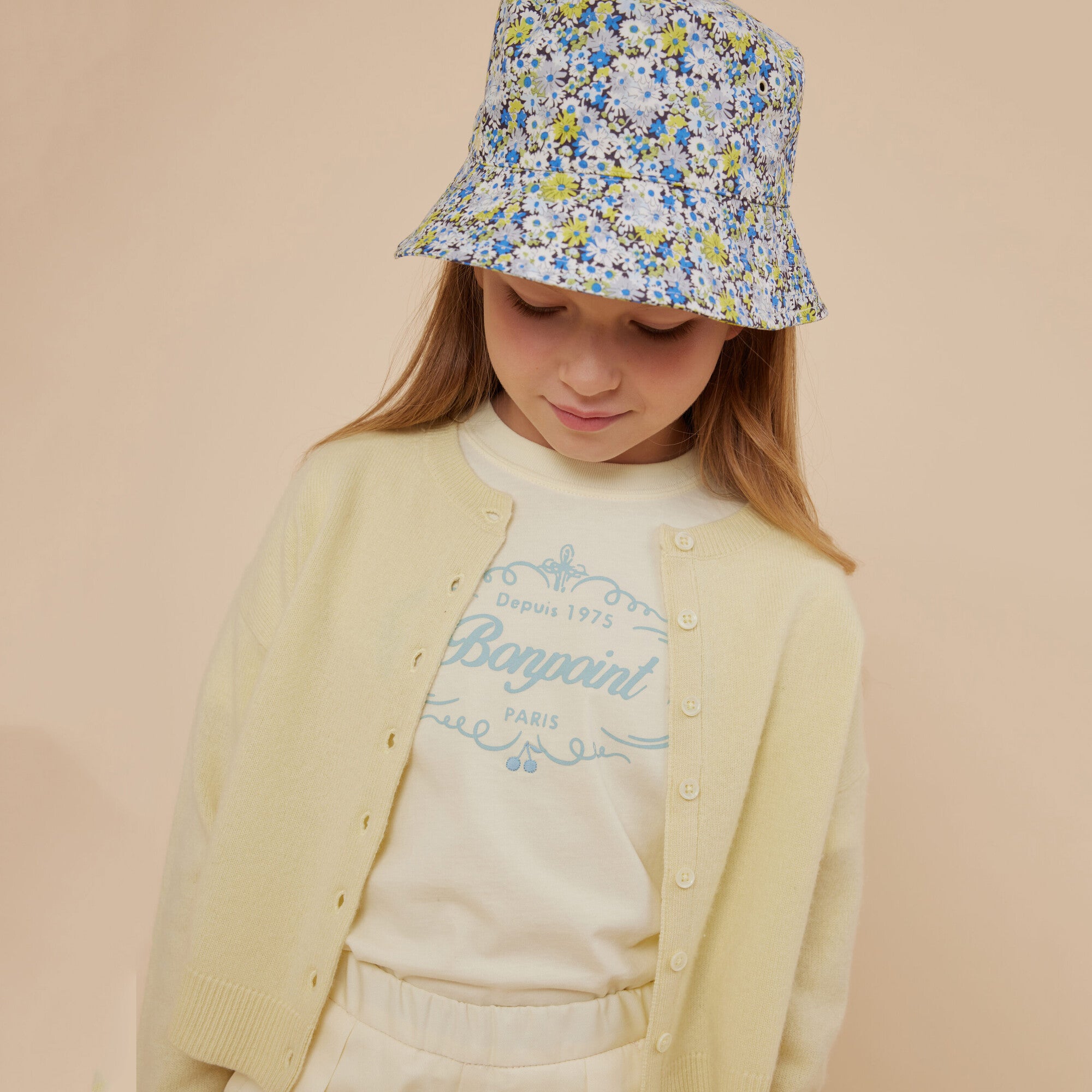 Girls Light Yellow Logo Cotton T-Shirt