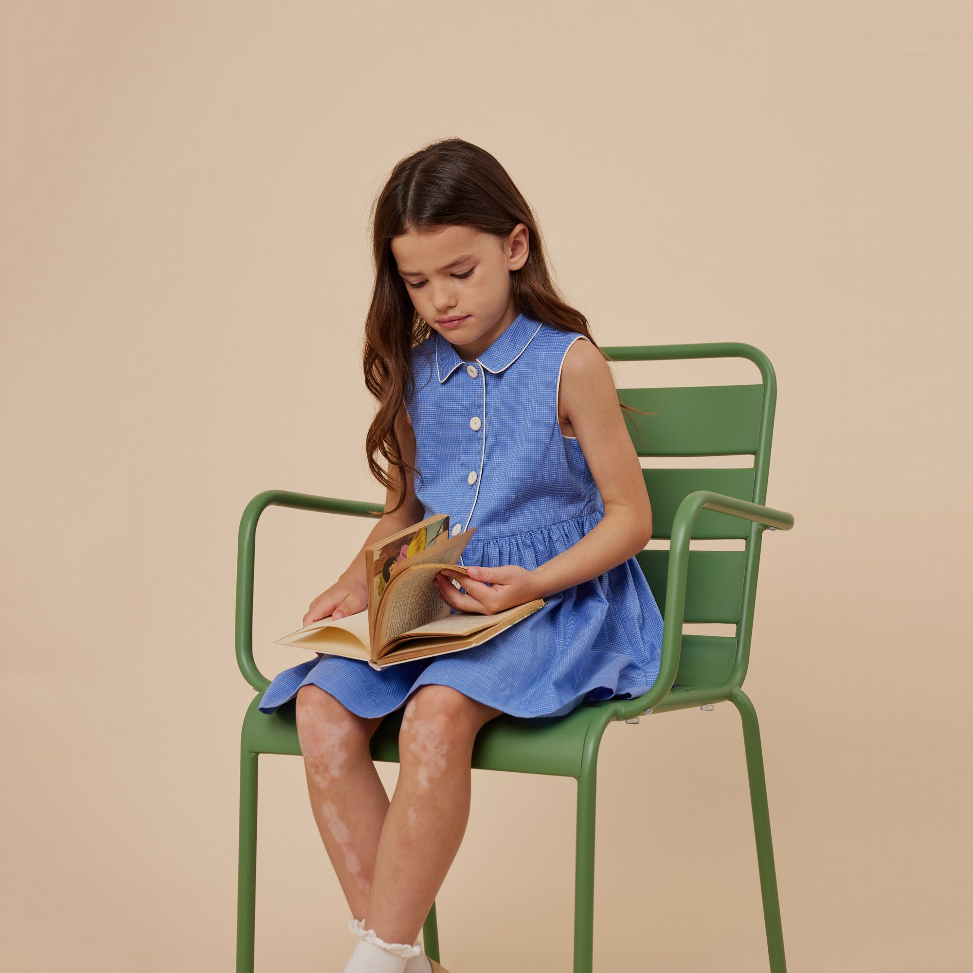 Girls Blue Check Cotton Dress