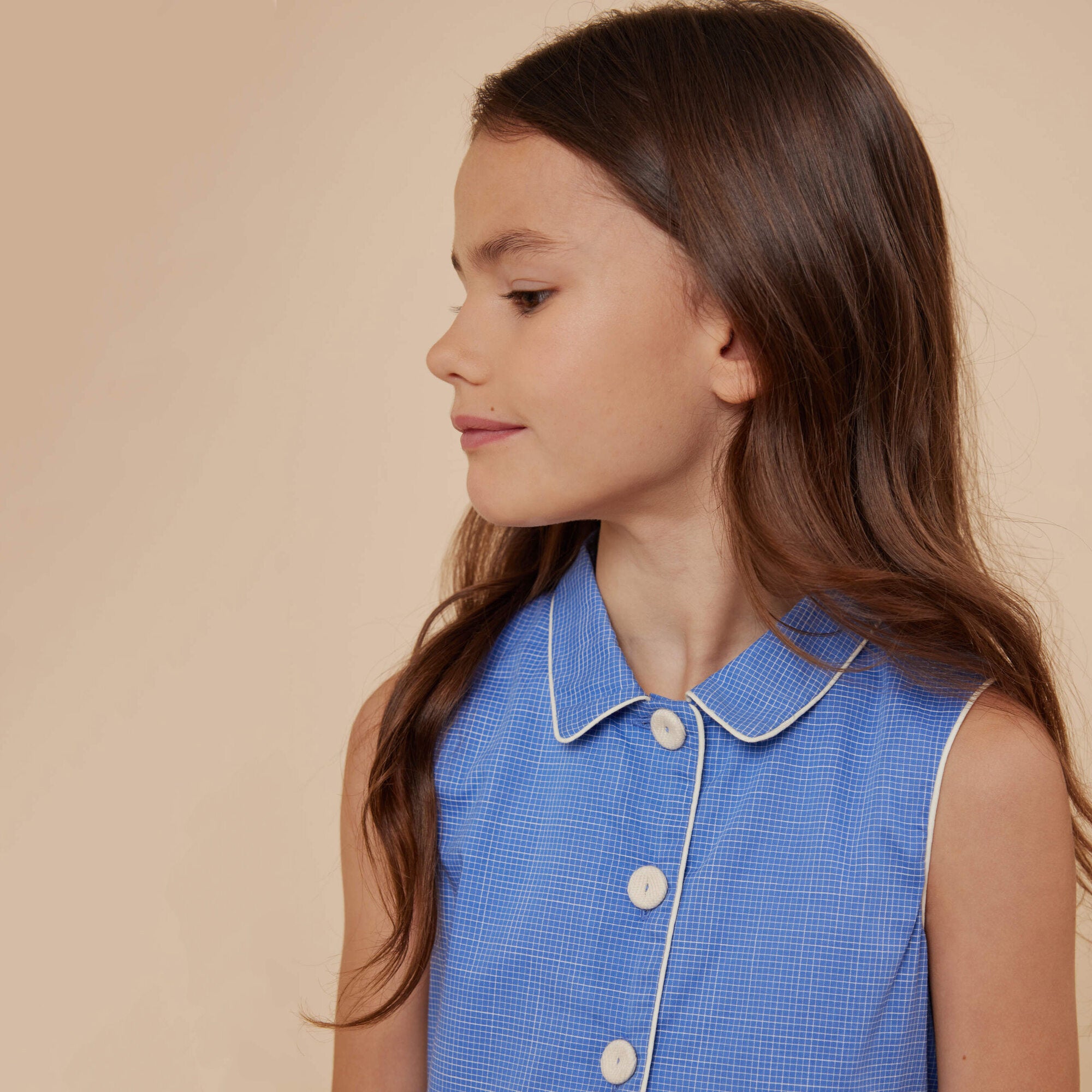 Girls Blue Check Cotton Dress