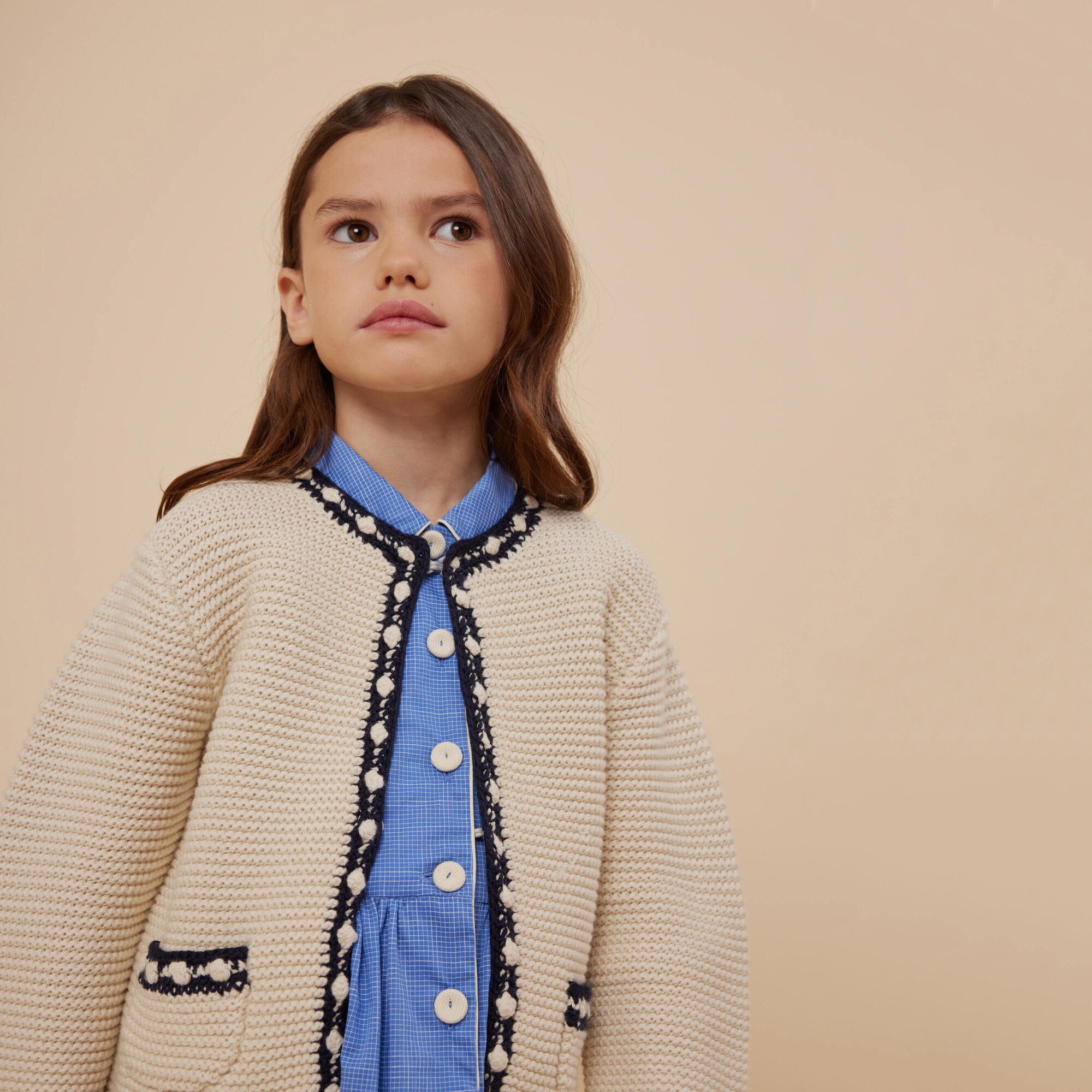 Girls White Wool Cardigan