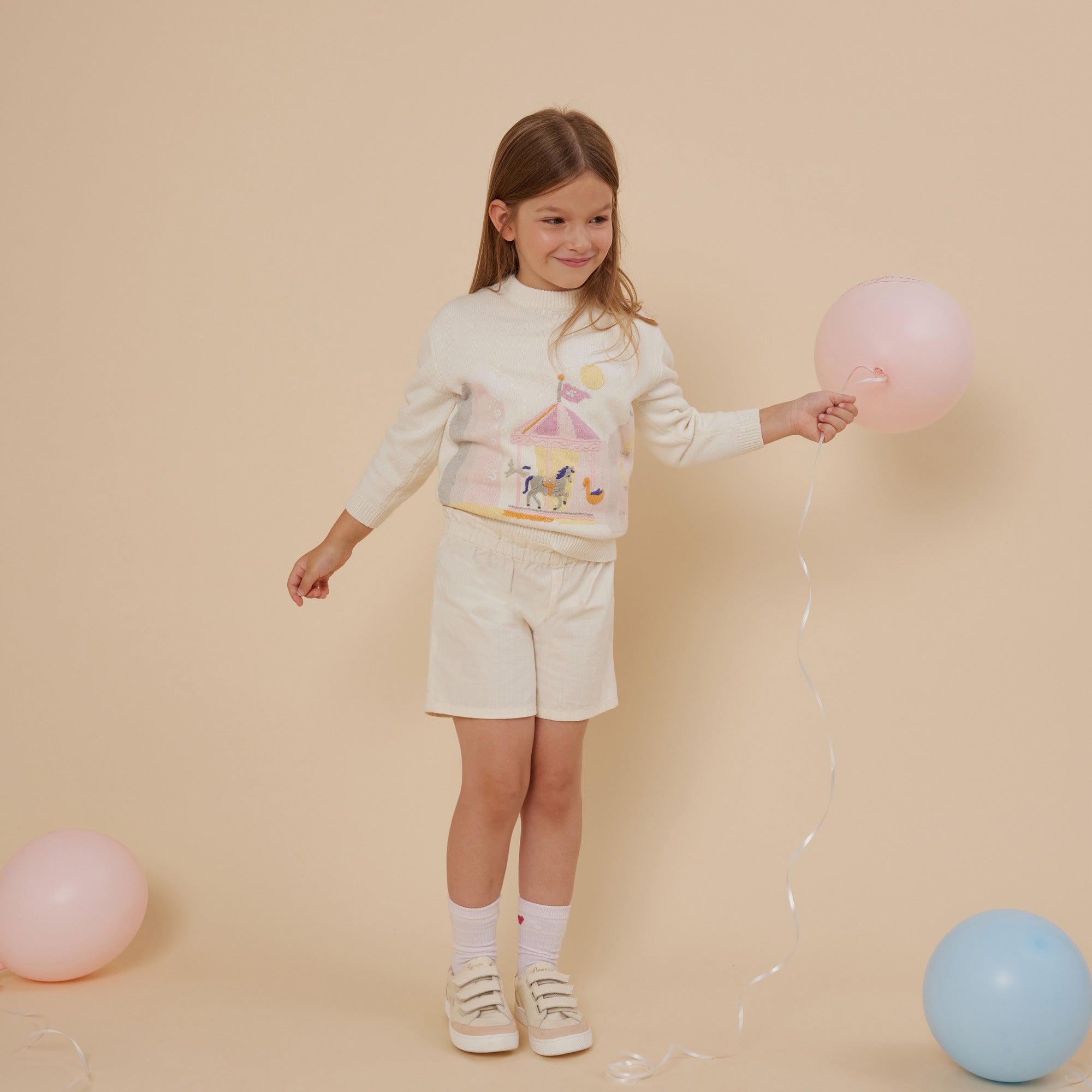 Girls White Cotton Shorts