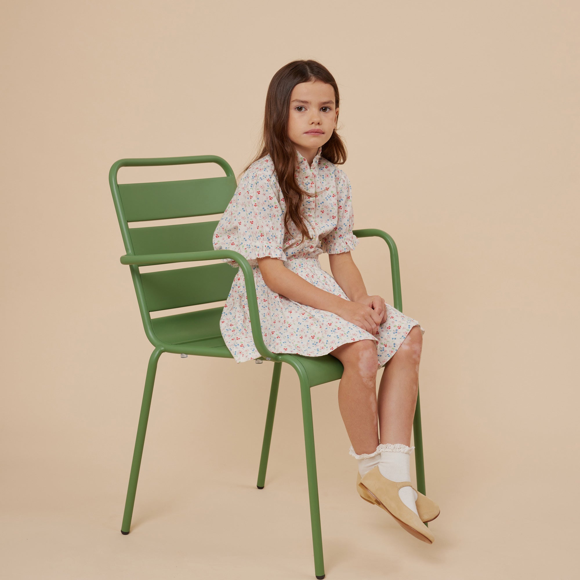 Girls White Floral Cotton Shirt